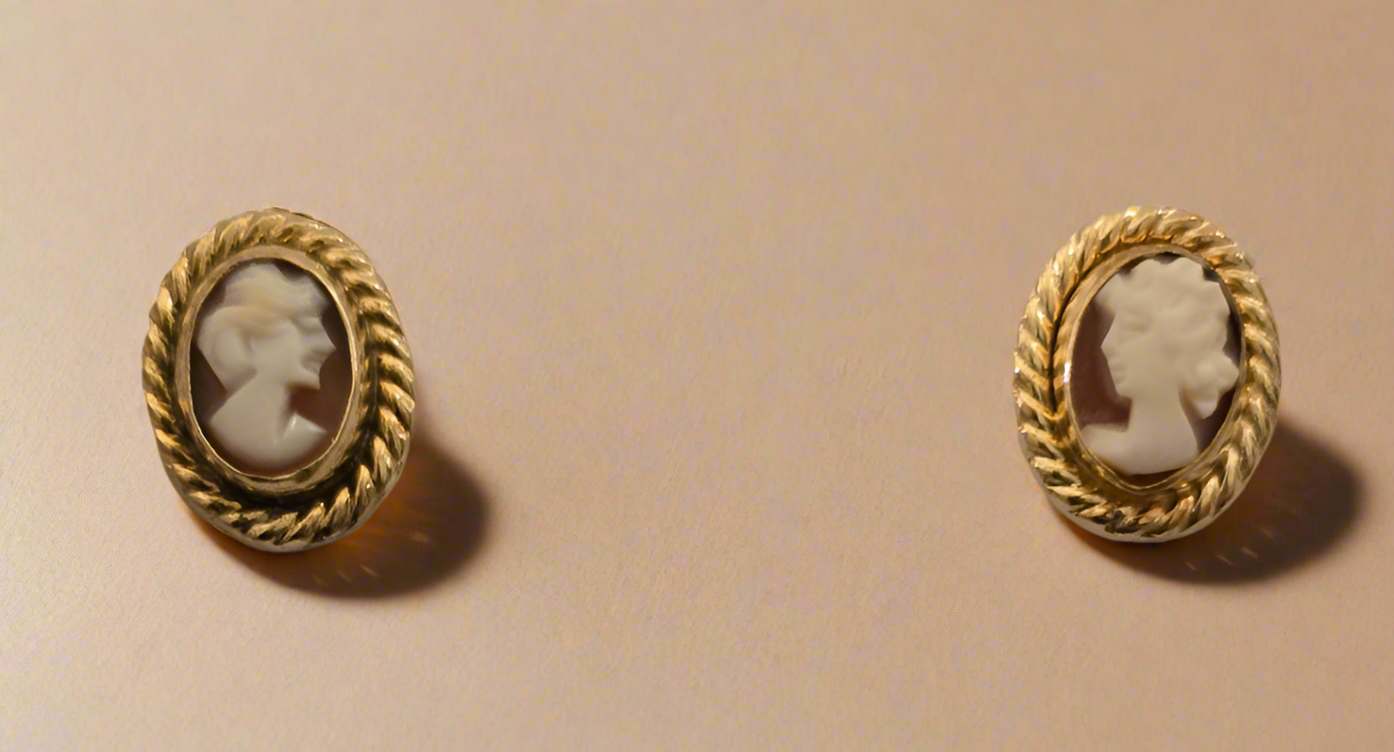 14K Yellow Gold Cameo Earrings