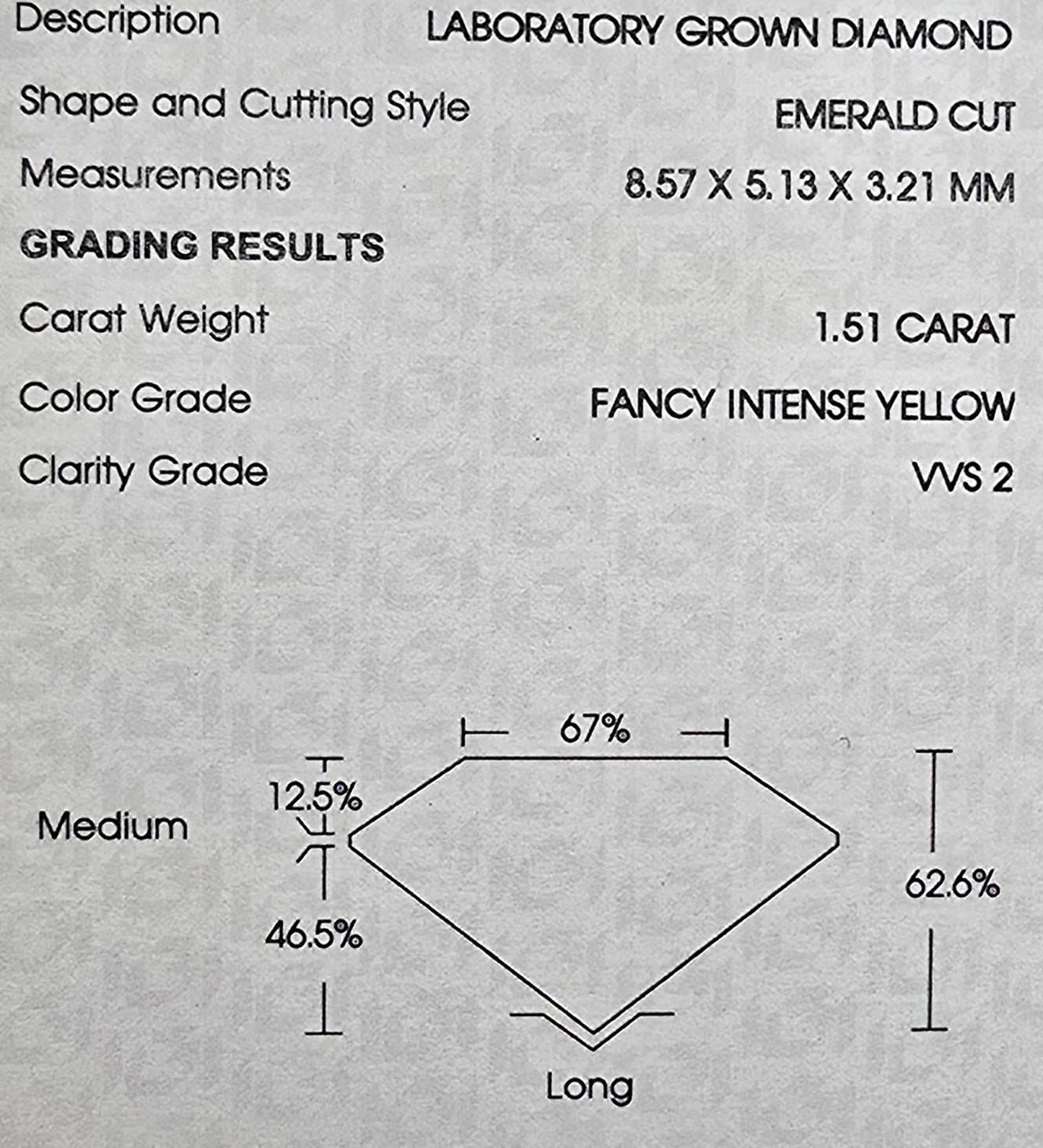 Loose 1.51 CT Lab Grown Fancy Yellow Diamond with IGI Report