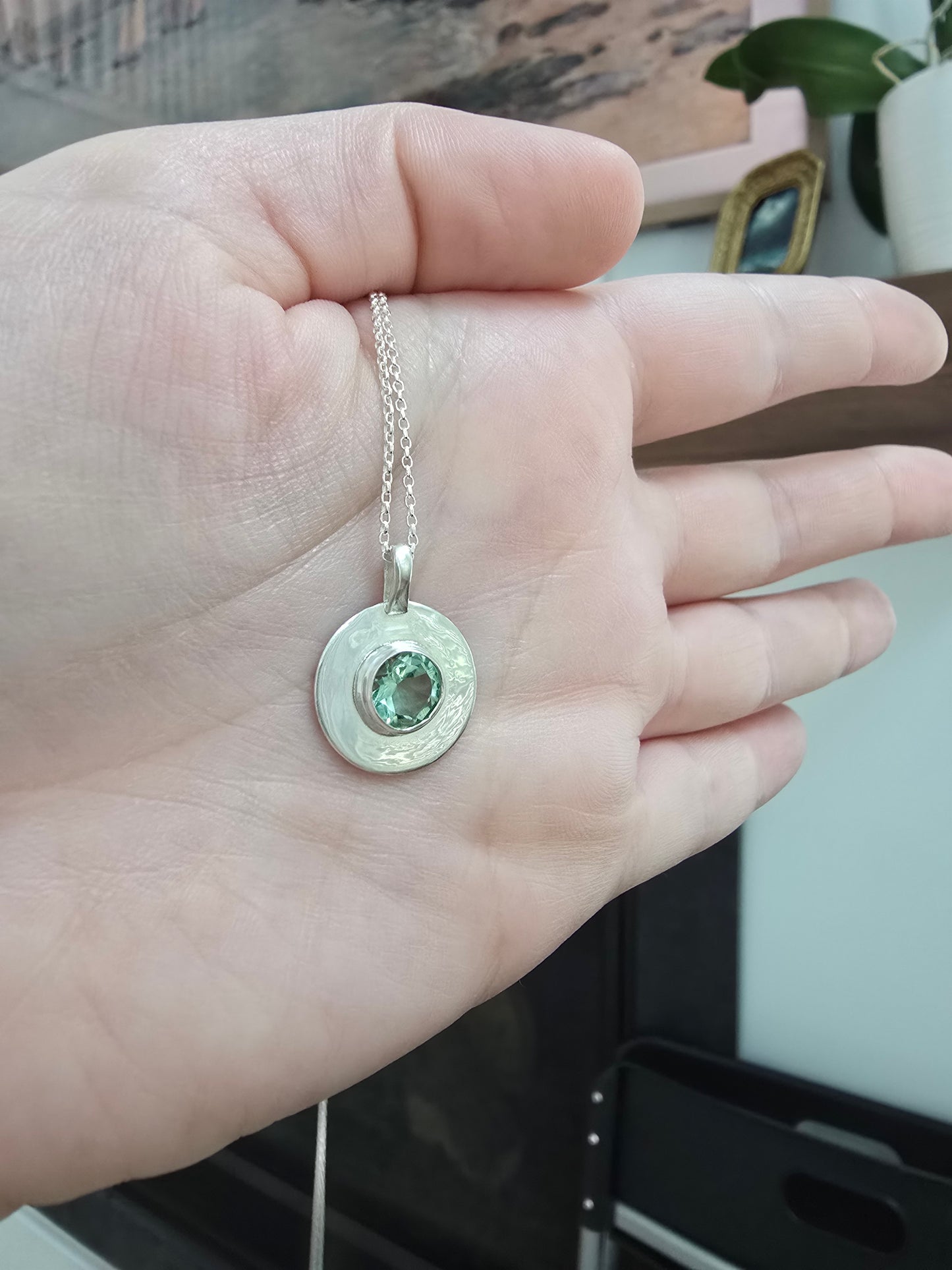 Prasiolite (Green Amethyst) Disc Necklace