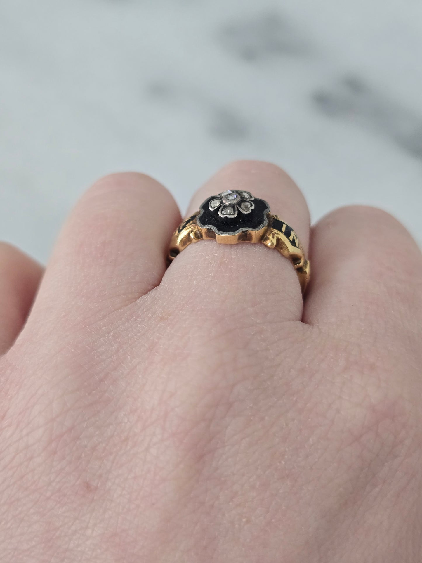 Antique Diamond and Enamel Mourning Ring