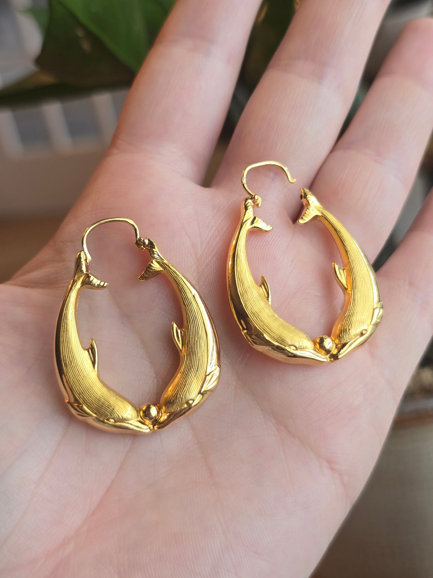 18K Yellow Gold Dolphin Hoops