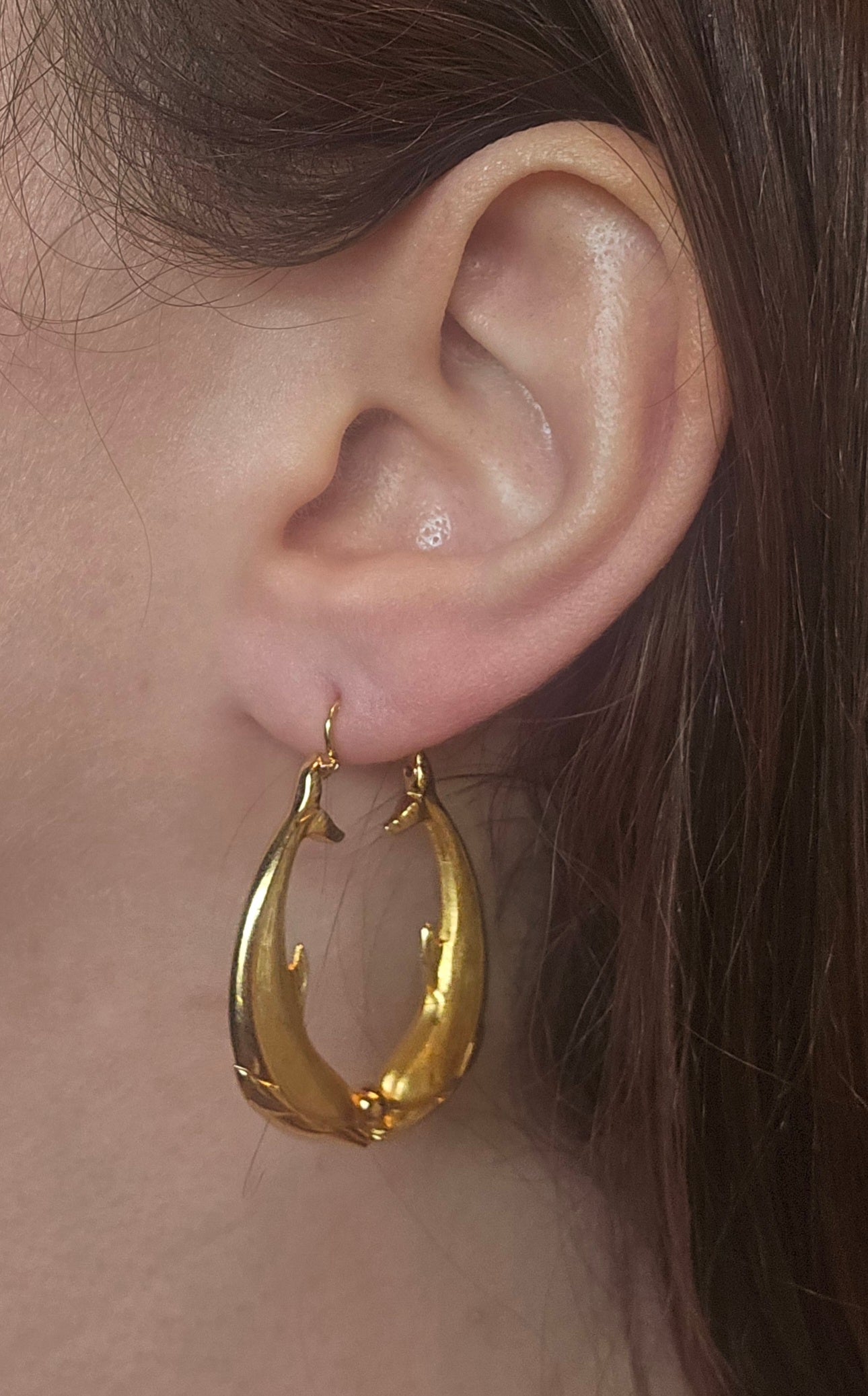 18K Yellow Gold Dolphin Hoops