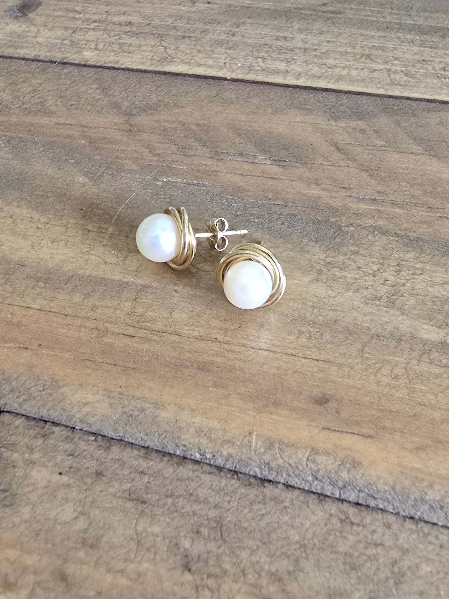 14K Yellow Gold Pearl Knot Earrings