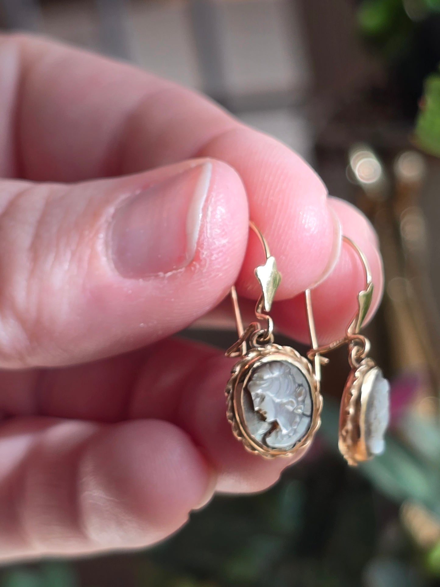14K Mother-of-Pearl Carved Cameo Earrings