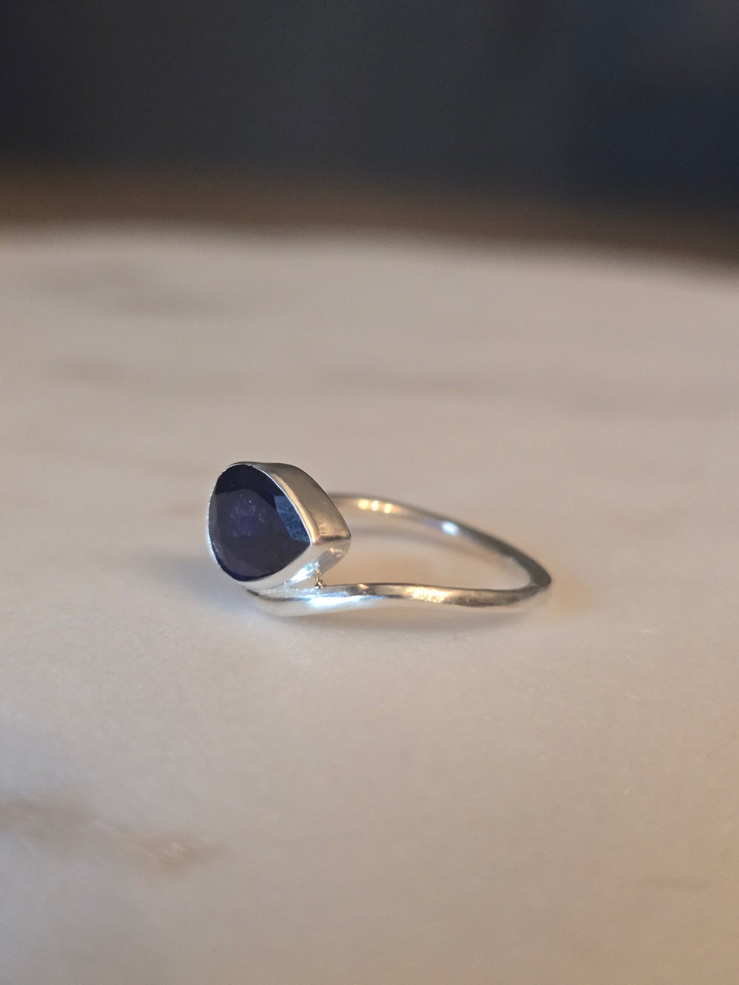 The Meridian Ring - Handmade East–West Pear Blue Sapphire - Size 6