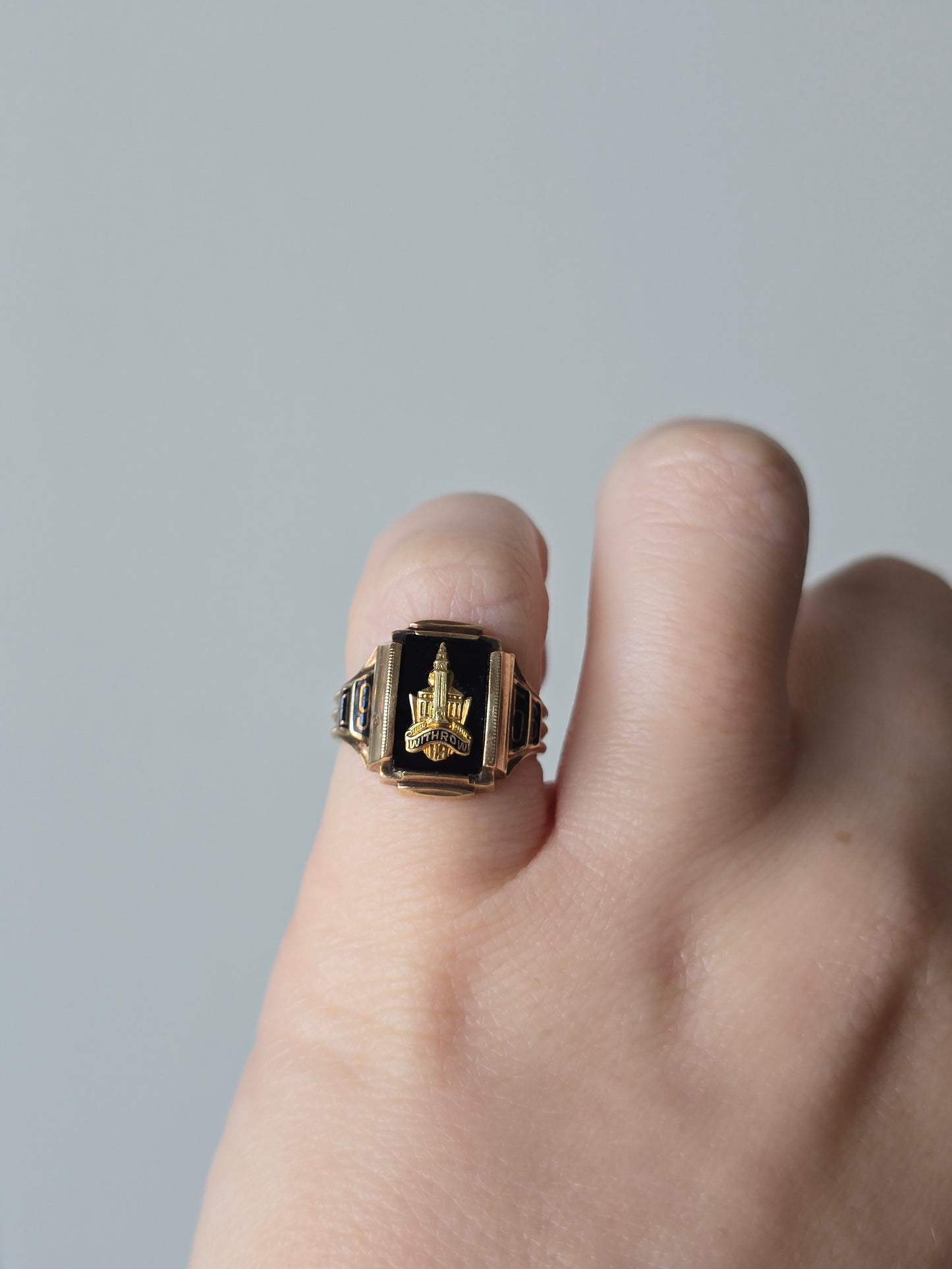 1956 10K Rose Gold Black Onyx & Enamel Withrow High School Class Ring