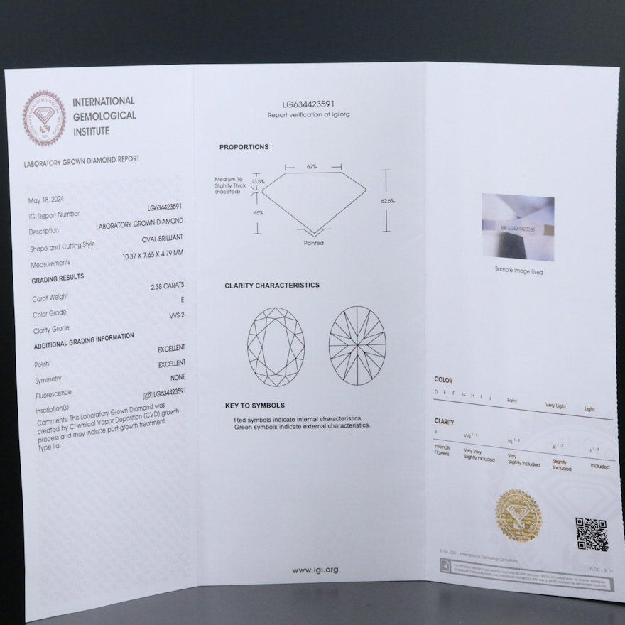 2.38 CT Oval Lab Grown Diamond with IGI Report