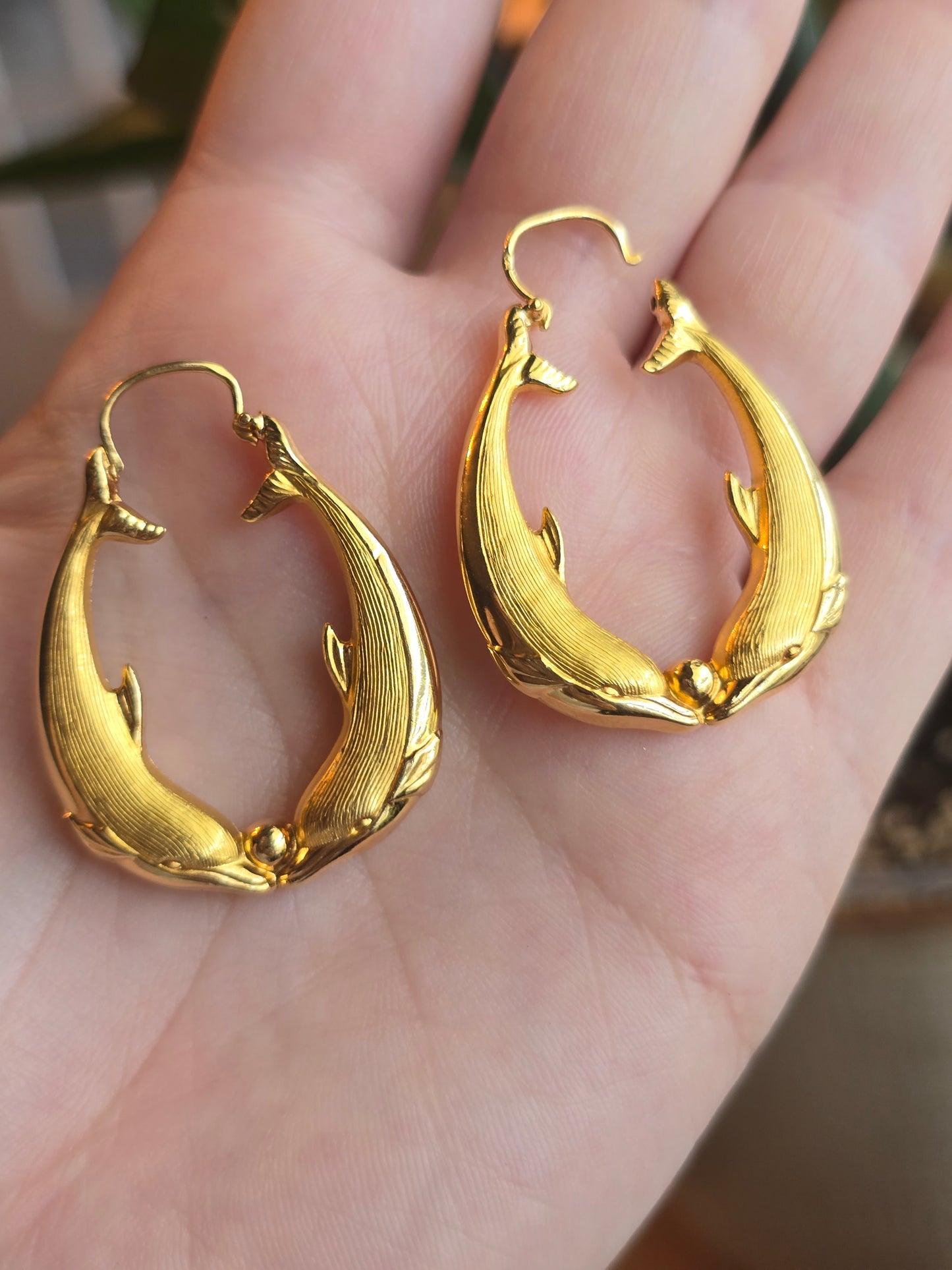 18K Yellow Gold Dolphin Hoops