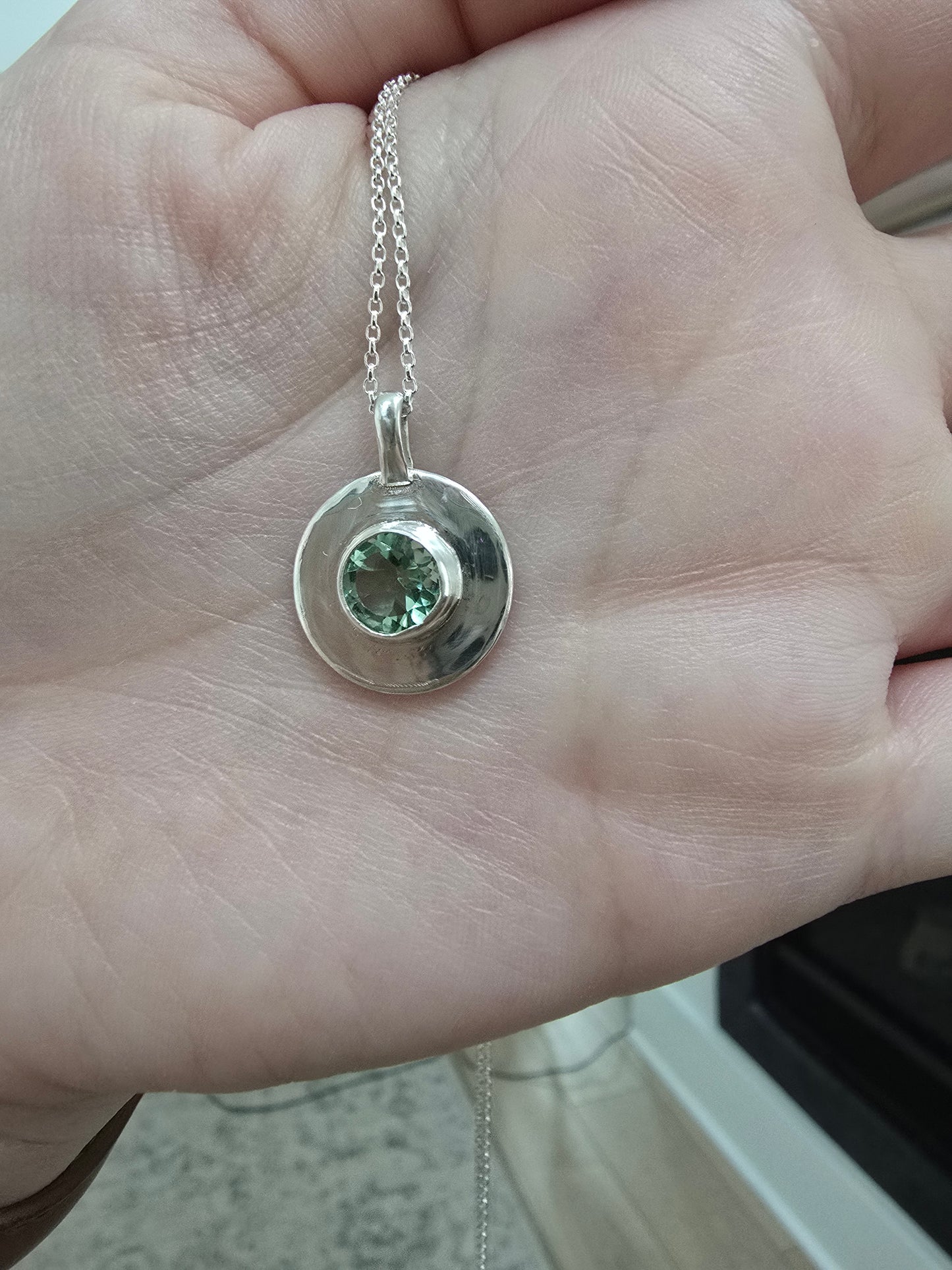 Prasiolite (Green Amethyst) Disc Necklace