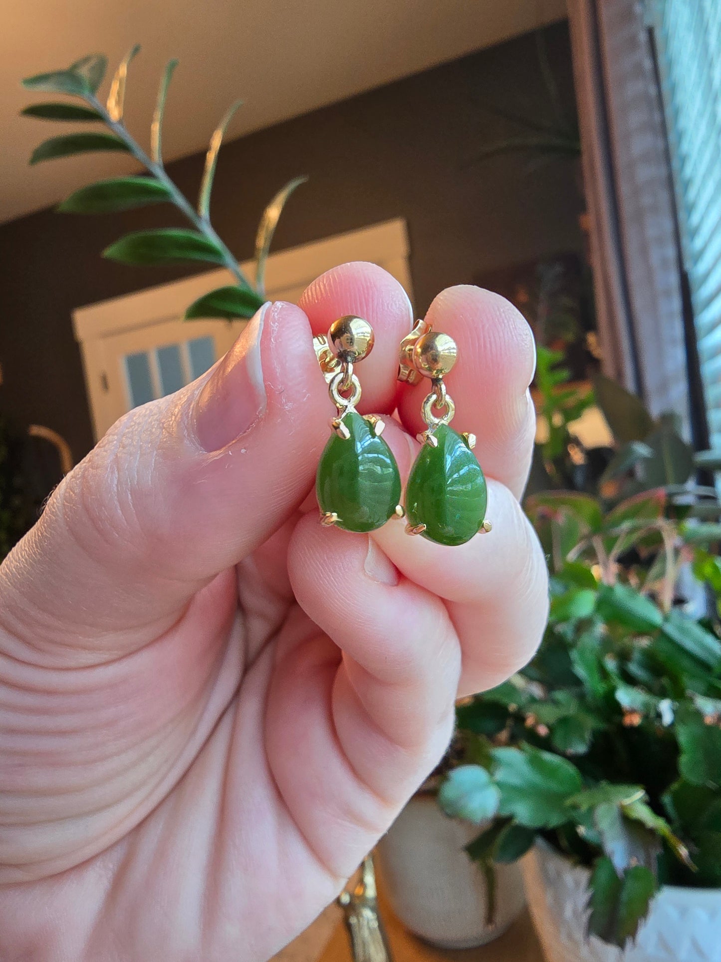 14K Gold and Jadeite Earrings