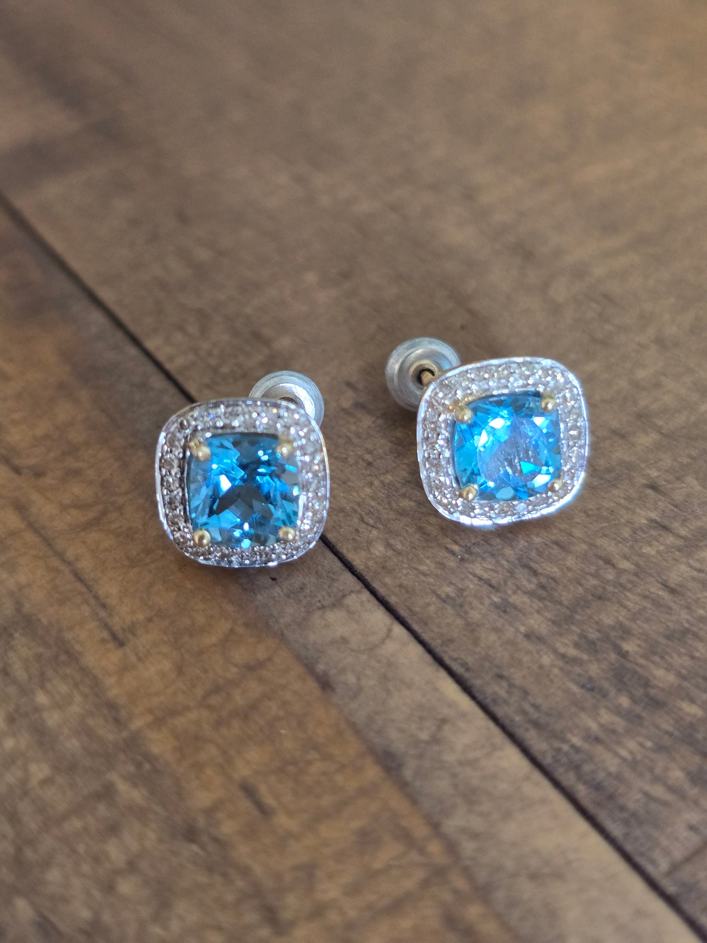 14K Yellow Gold Topaz & Diamond Earrings
