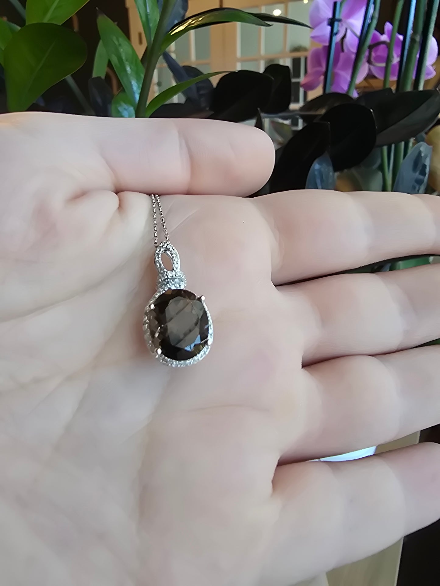 14K Smoky Quartz and Diamond Necklace