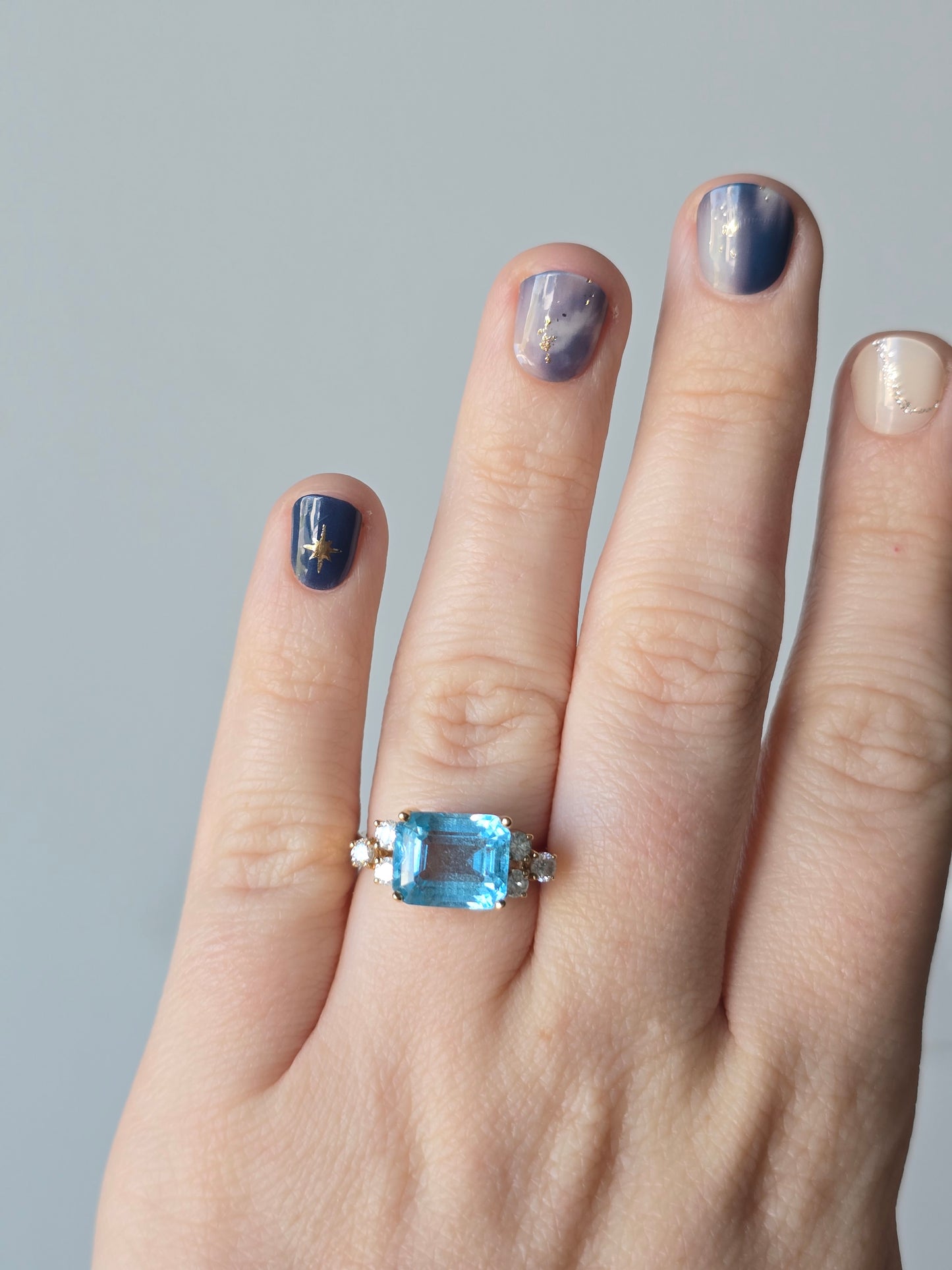 14k Yellow Gold Blue Topaz and Diamond Ring