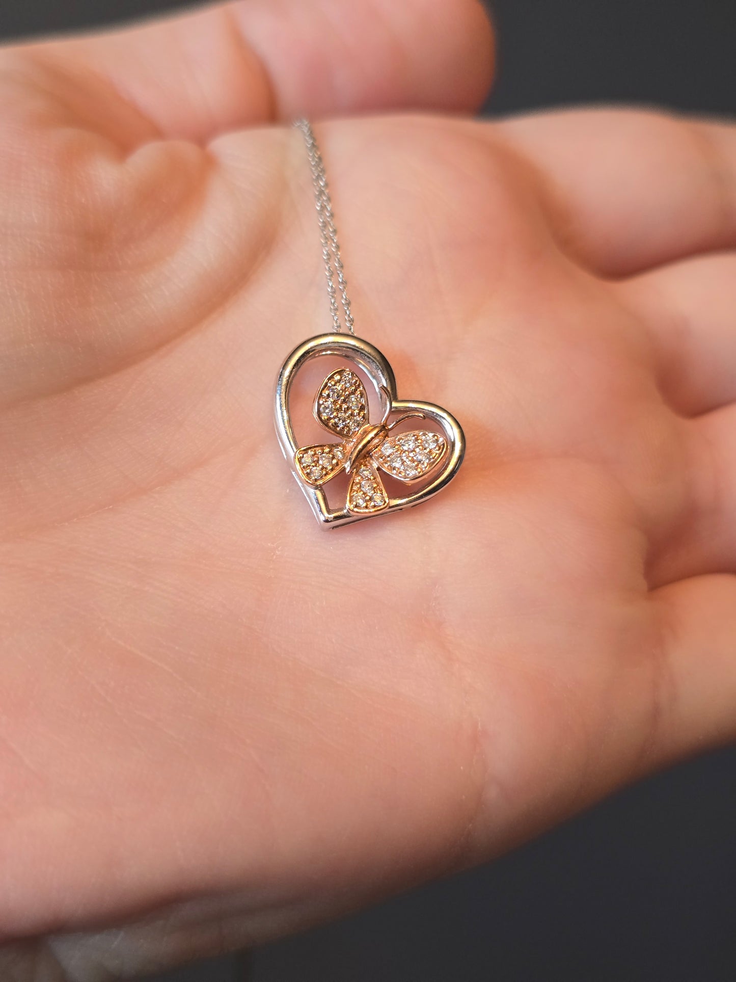 14K White Gold Necklace with Rose Gold Butterfly