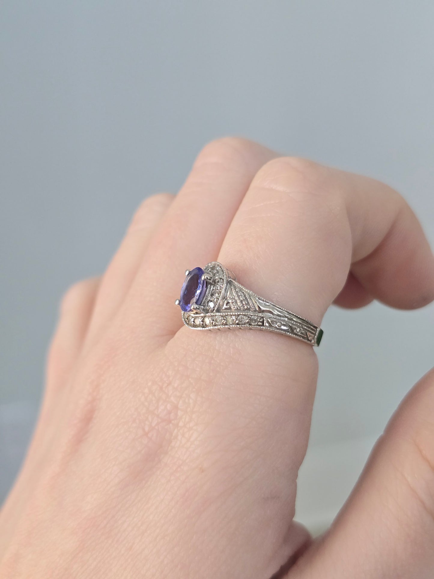 14k White Gold Tanzanite and Diamond Ring