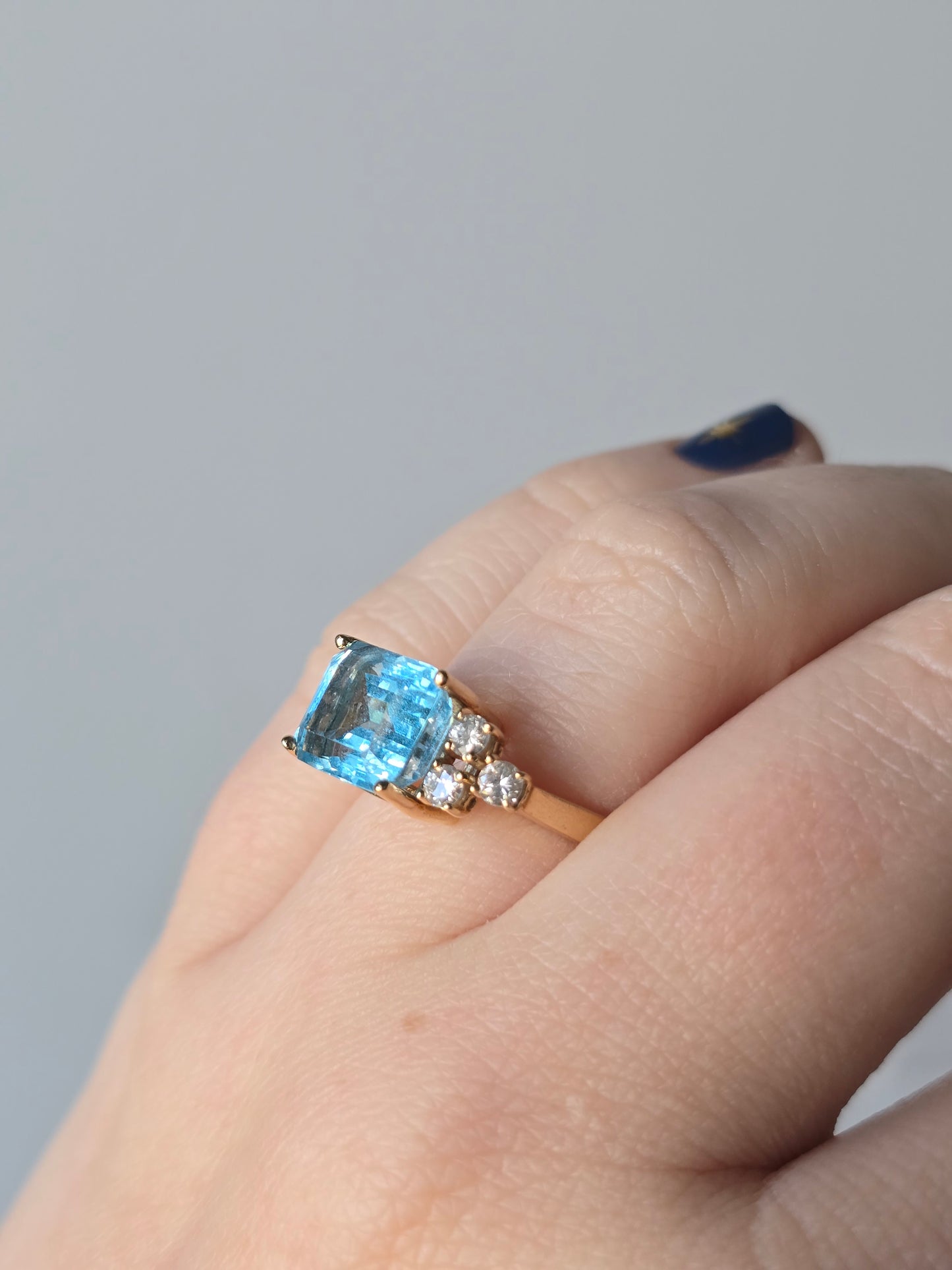 14k Yellow Gold Blue Topaz and Diamond Ring