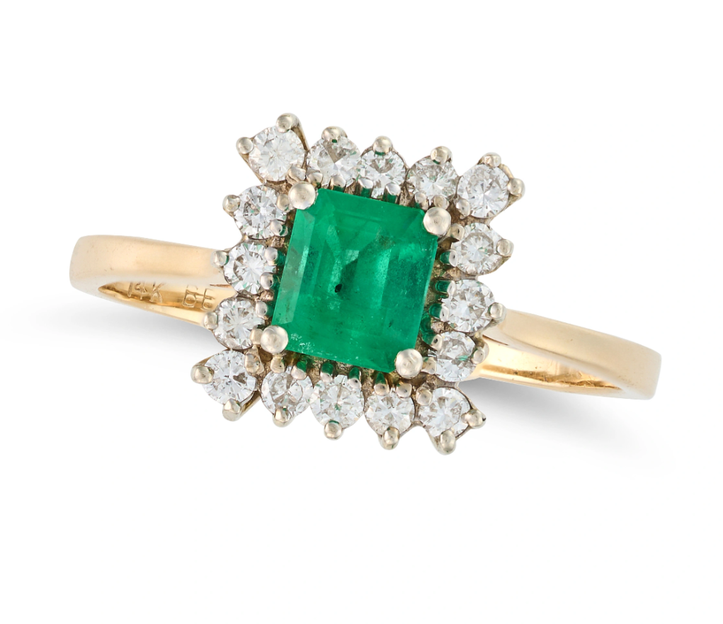 14k Yellow Gold Emerald and Diamond Ring