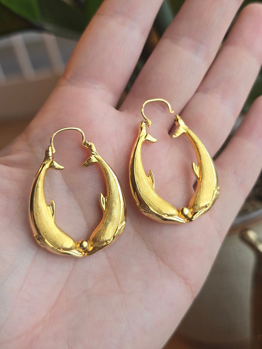 18K Yellow Gold Dolphin Hoops