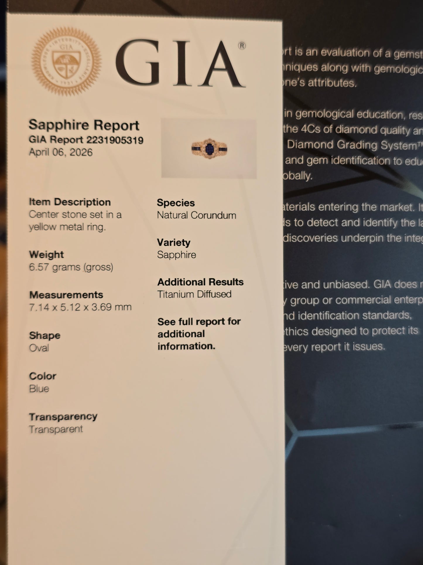 14k Yellow Gold Sapphire and Diamond Ring with GIA Report