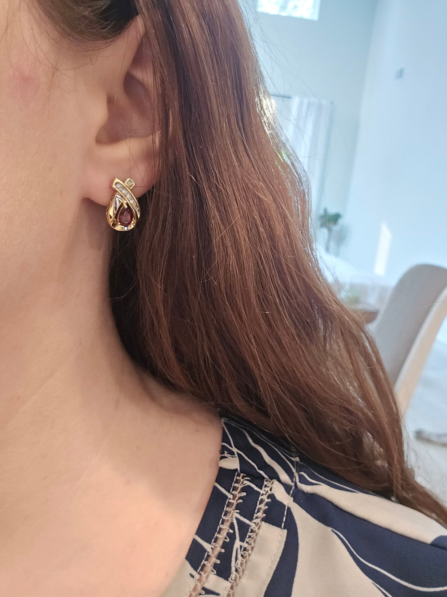 14K Yellow Gold Garnet and Diamond Earrings