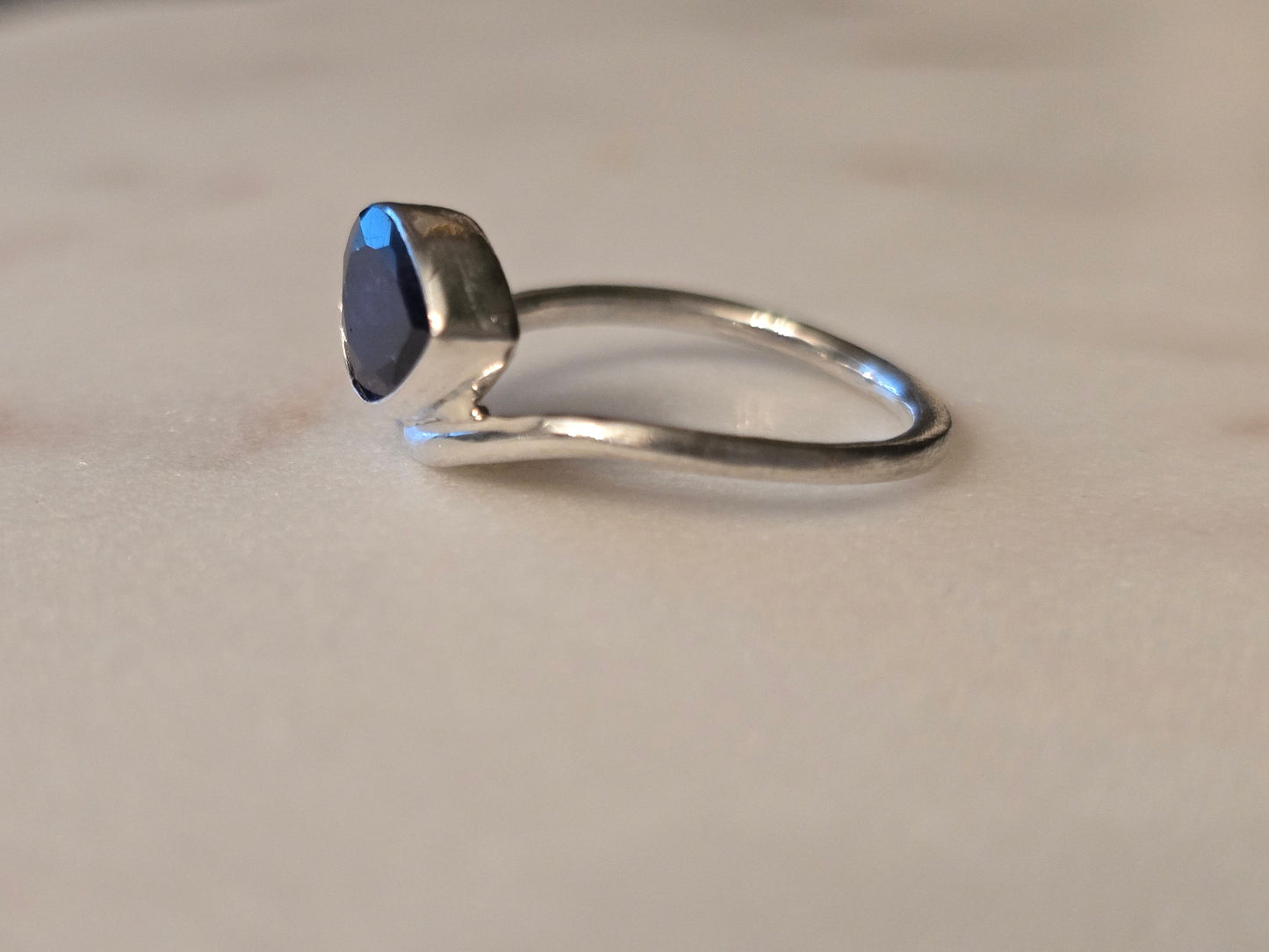 The Meridian Ring - Handmade East–West Pear Blue Sapphire - Size 6