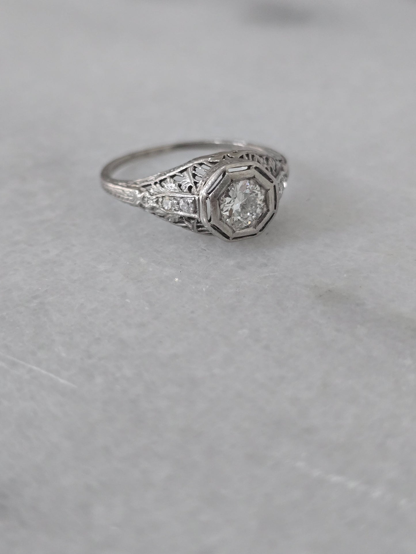 Antique Platinum 0.43ct European Cut Center Diamond Ring