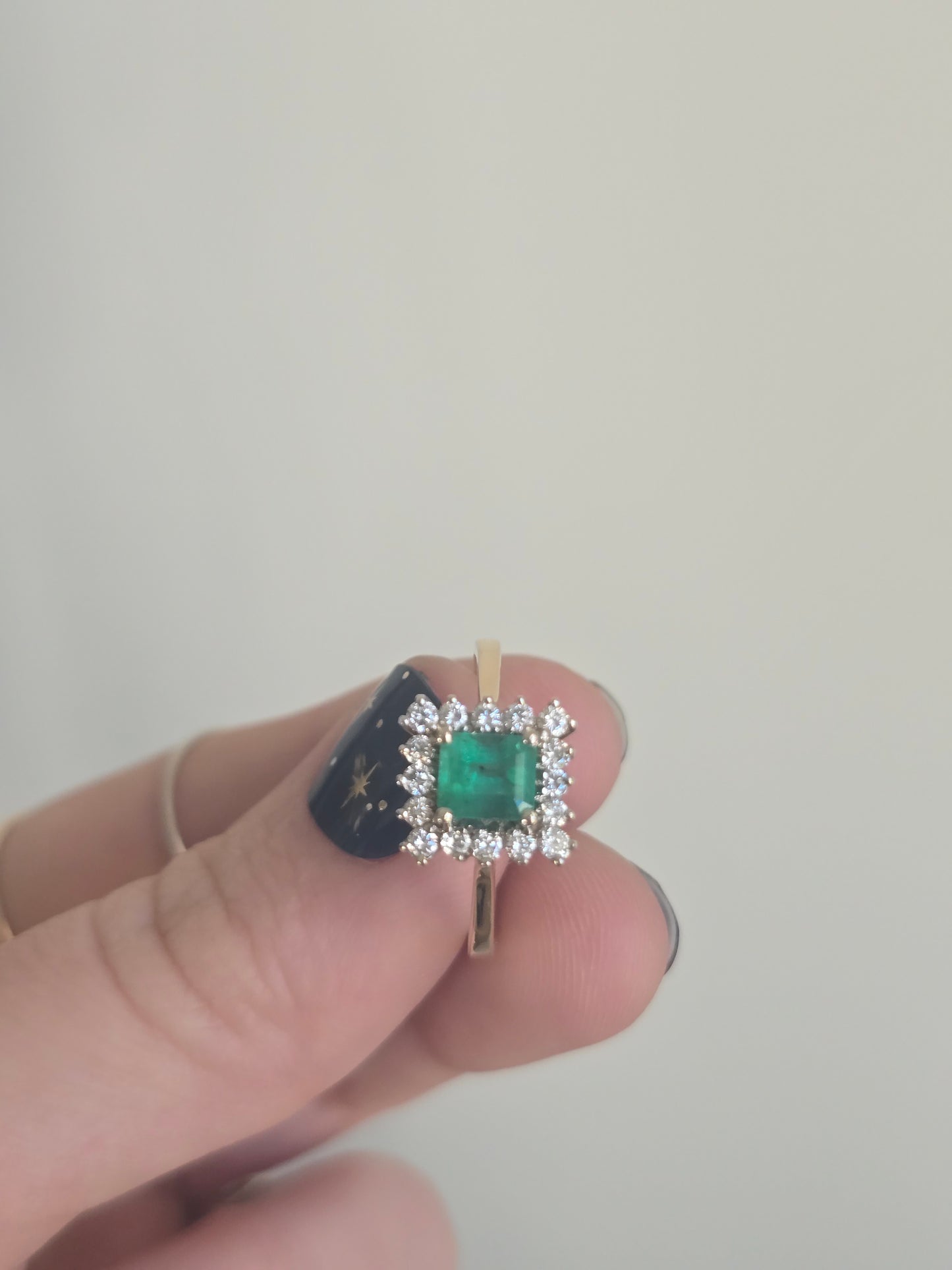 14k Yellow Gold Emerald and Diamond Ring