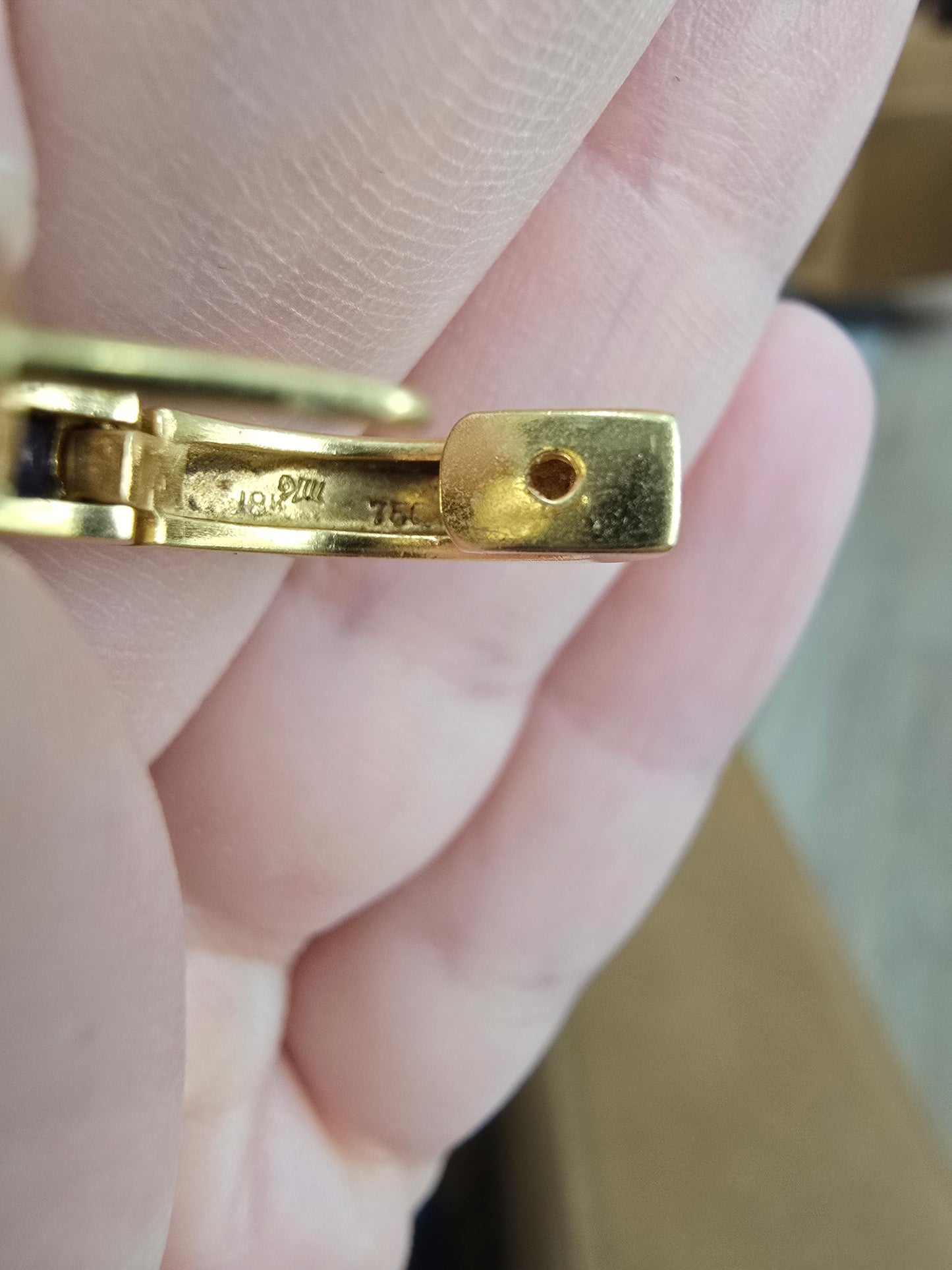 18K Yellow Gold Sapphire and Diamond Huggie Hoops