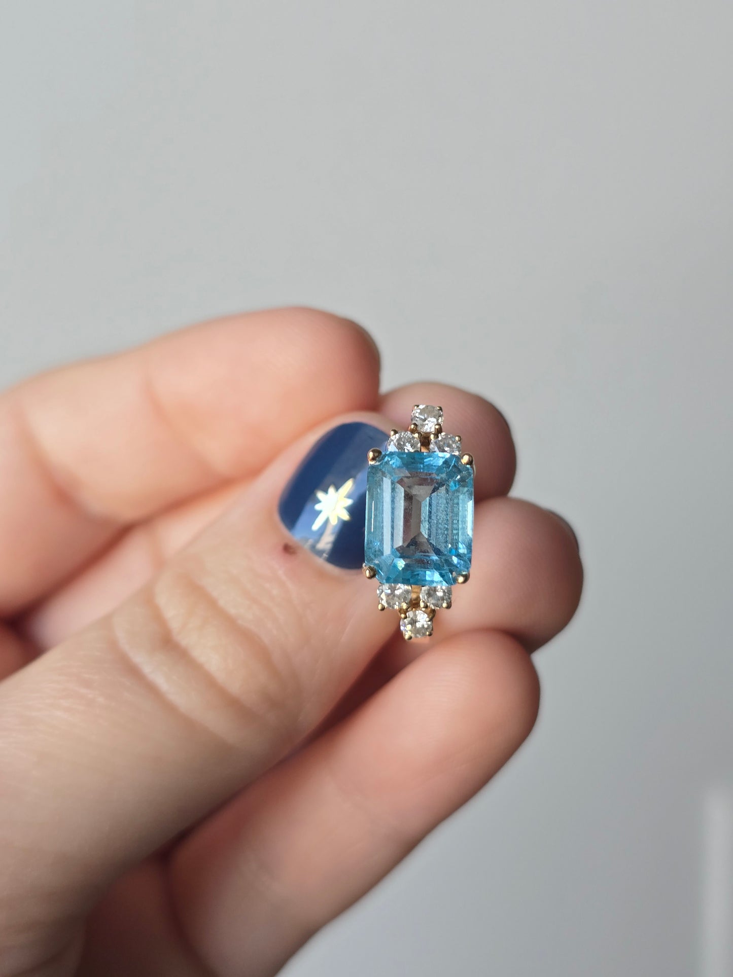 14k Yellow Gold Blue Topaz and Diamond Ring