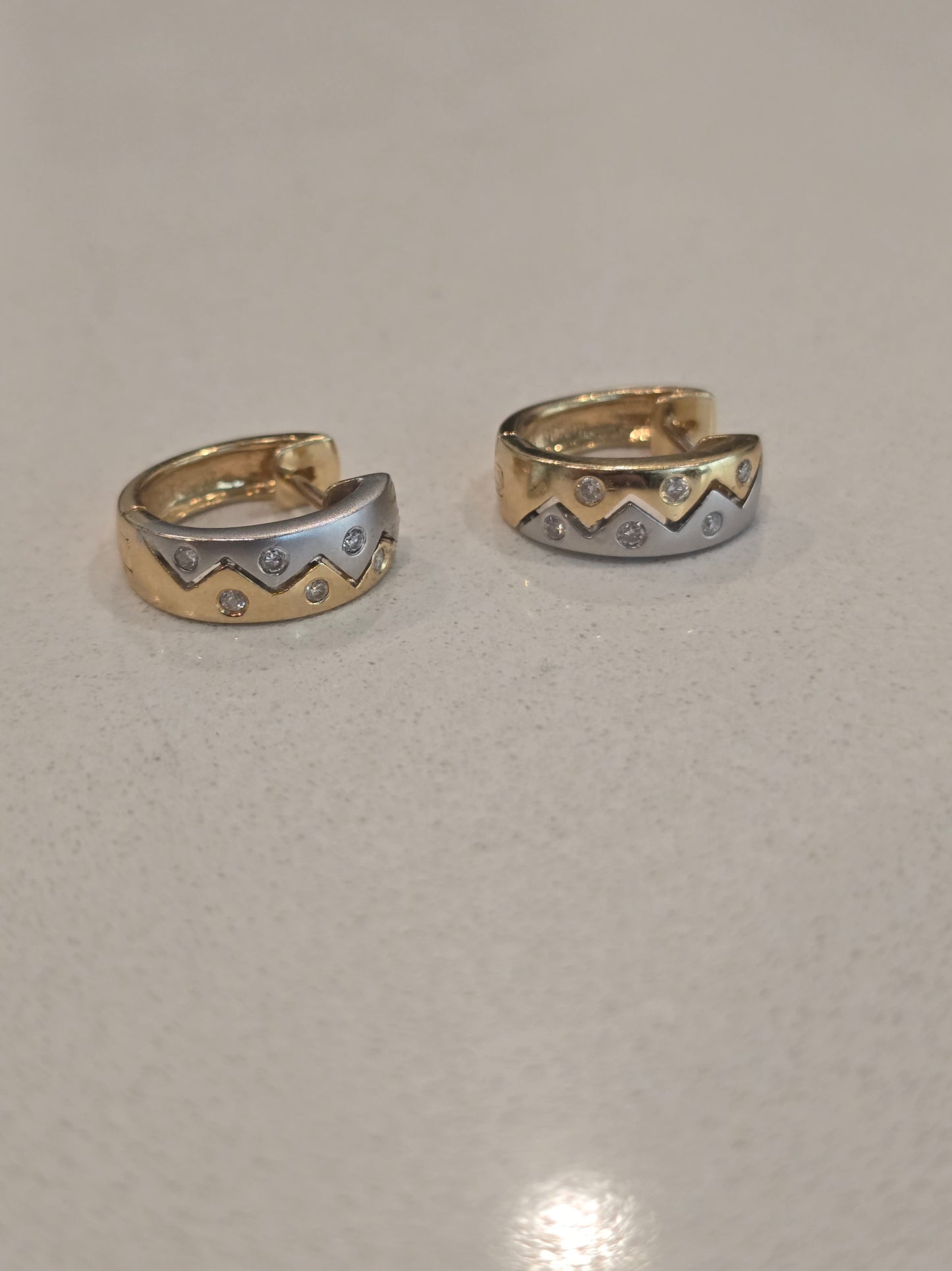 18K Two-Tone 0.14 CTW Diamond Huggie Hoop Earrings