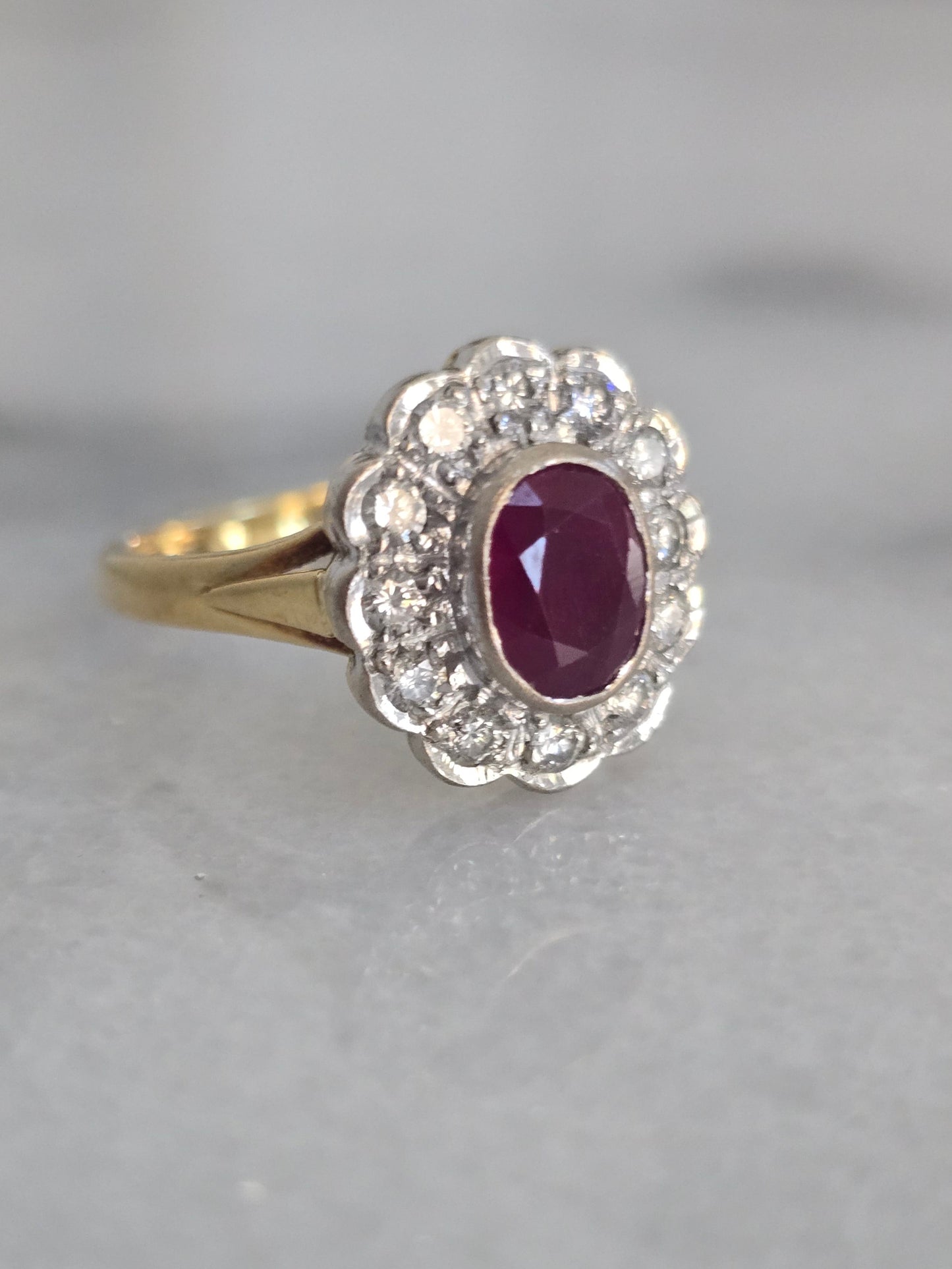 18k Diamond and Ruby Cluster Ring