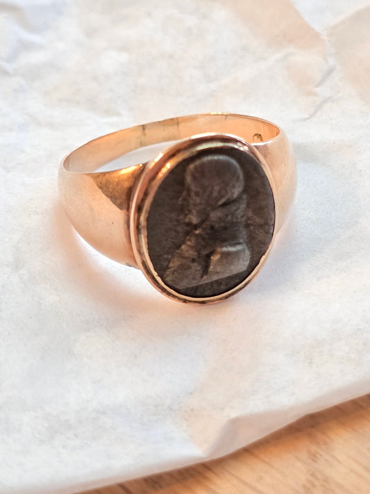 Late Georgian 10K and Iron Cameo Ring of Louis I, Grand Duke of Hesse