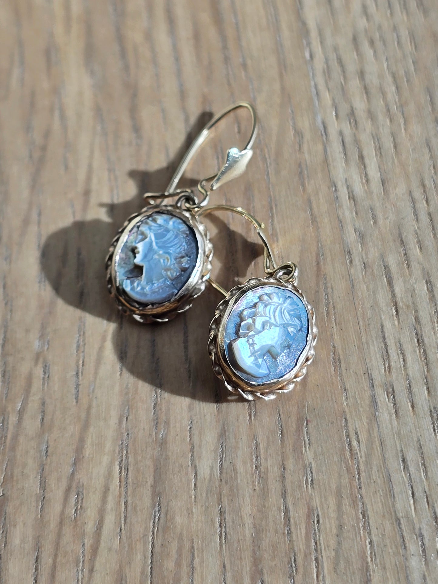 14K Mother-of-Pearl Carved Cameo Earrings