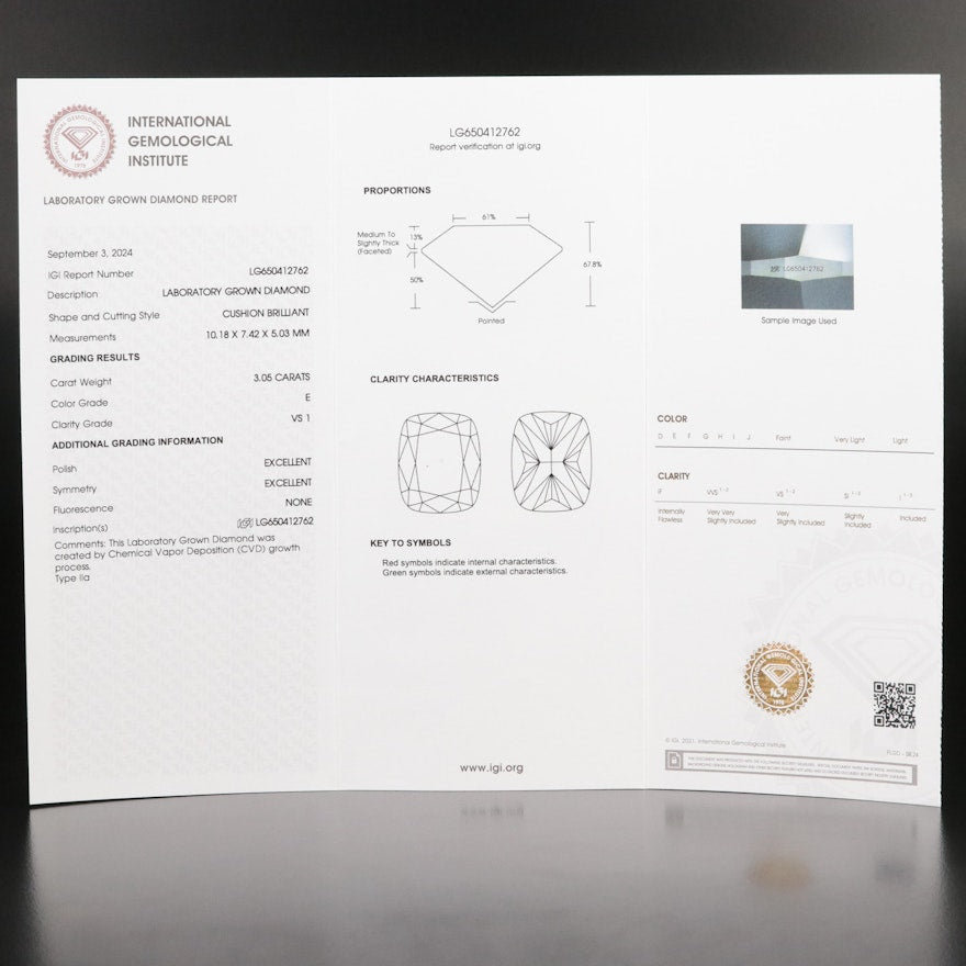 Loose 3.05 CT Lab Grown Diamond with IGI Report