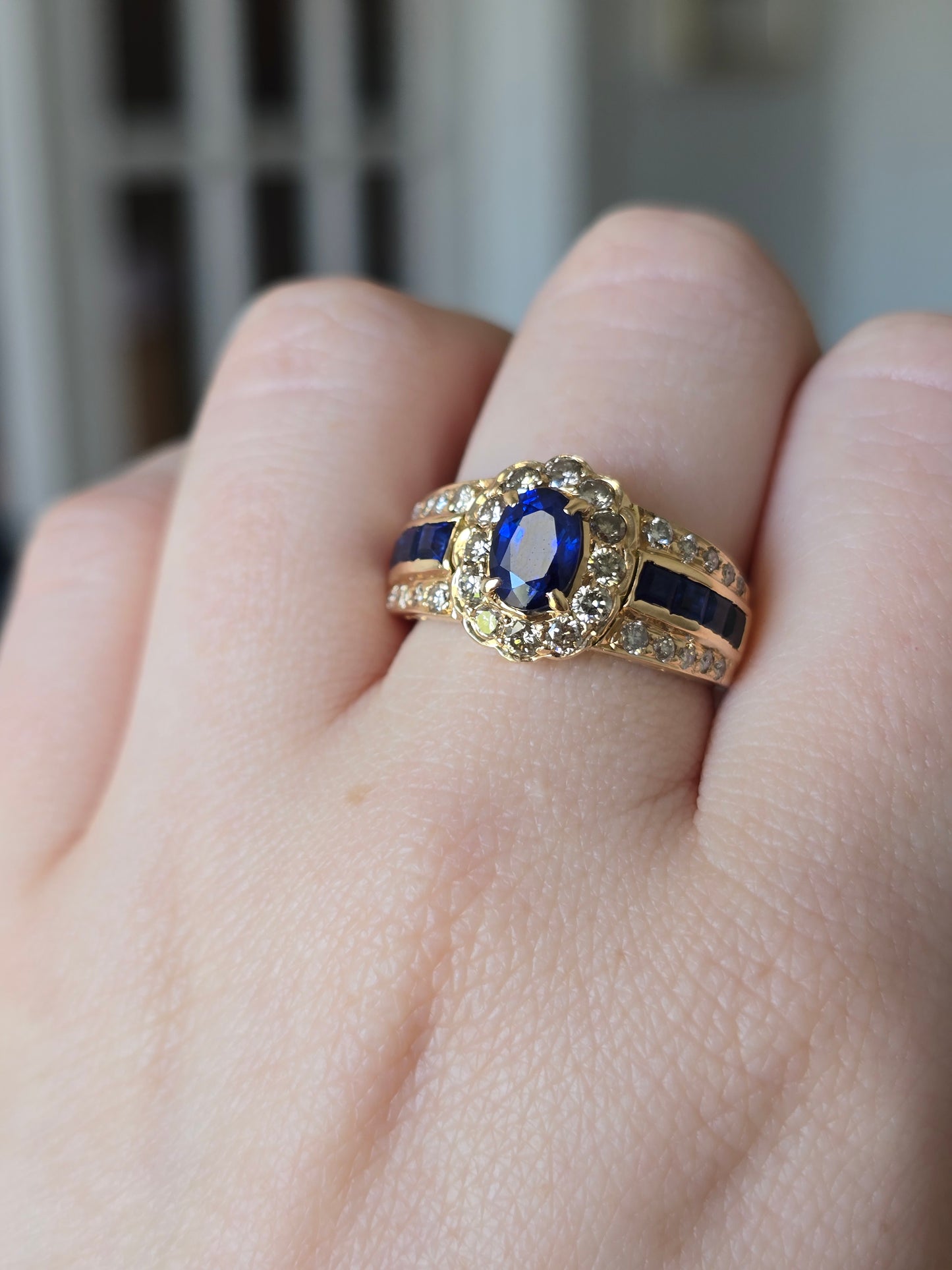 14k Yellow Gold Sapphire and Diamond Ring with GIA Report
