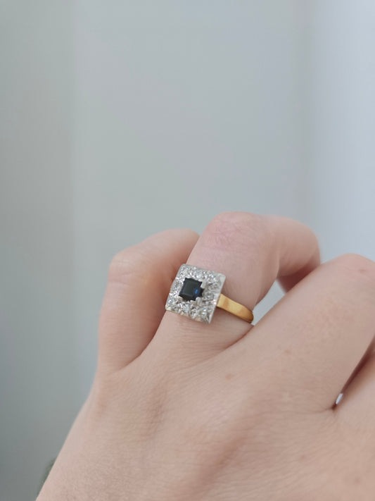 18K Sapphire and Diamond Ring with Platinum Setting