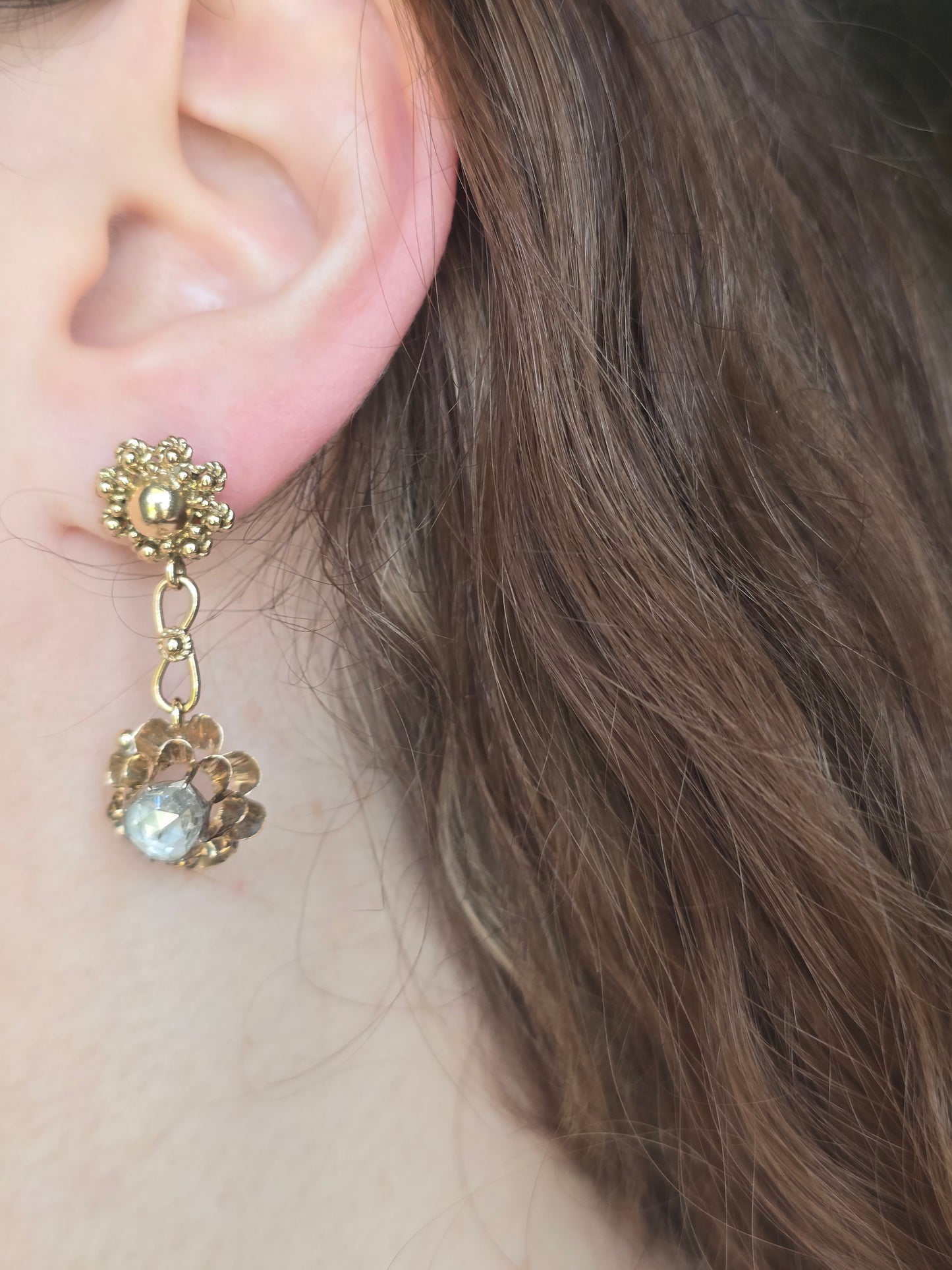 Vintage 14k and 10k Yellow Gold Diamond Earrings