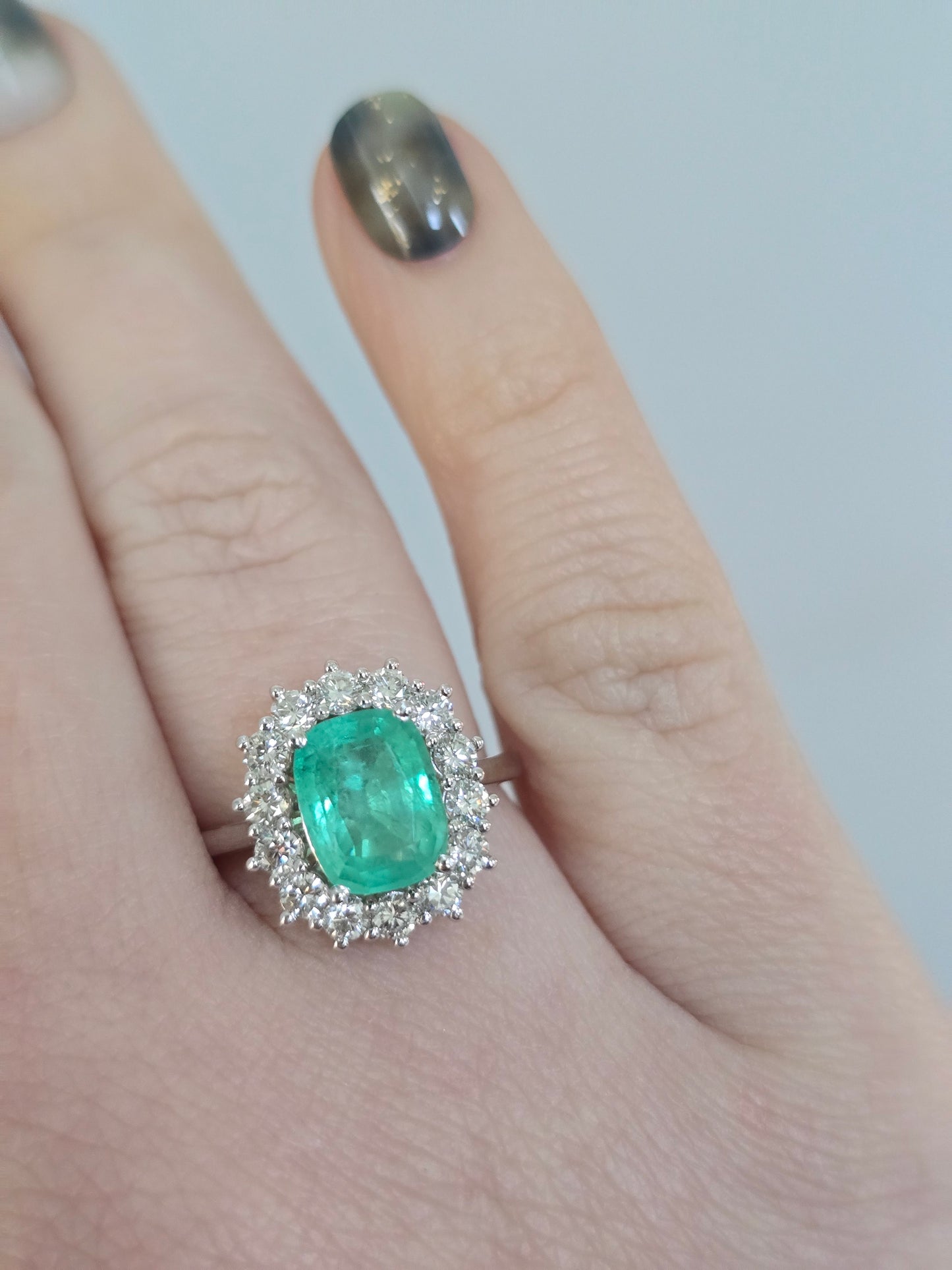 18k White Gold 1.90 CT Emerald and Diamond Ring