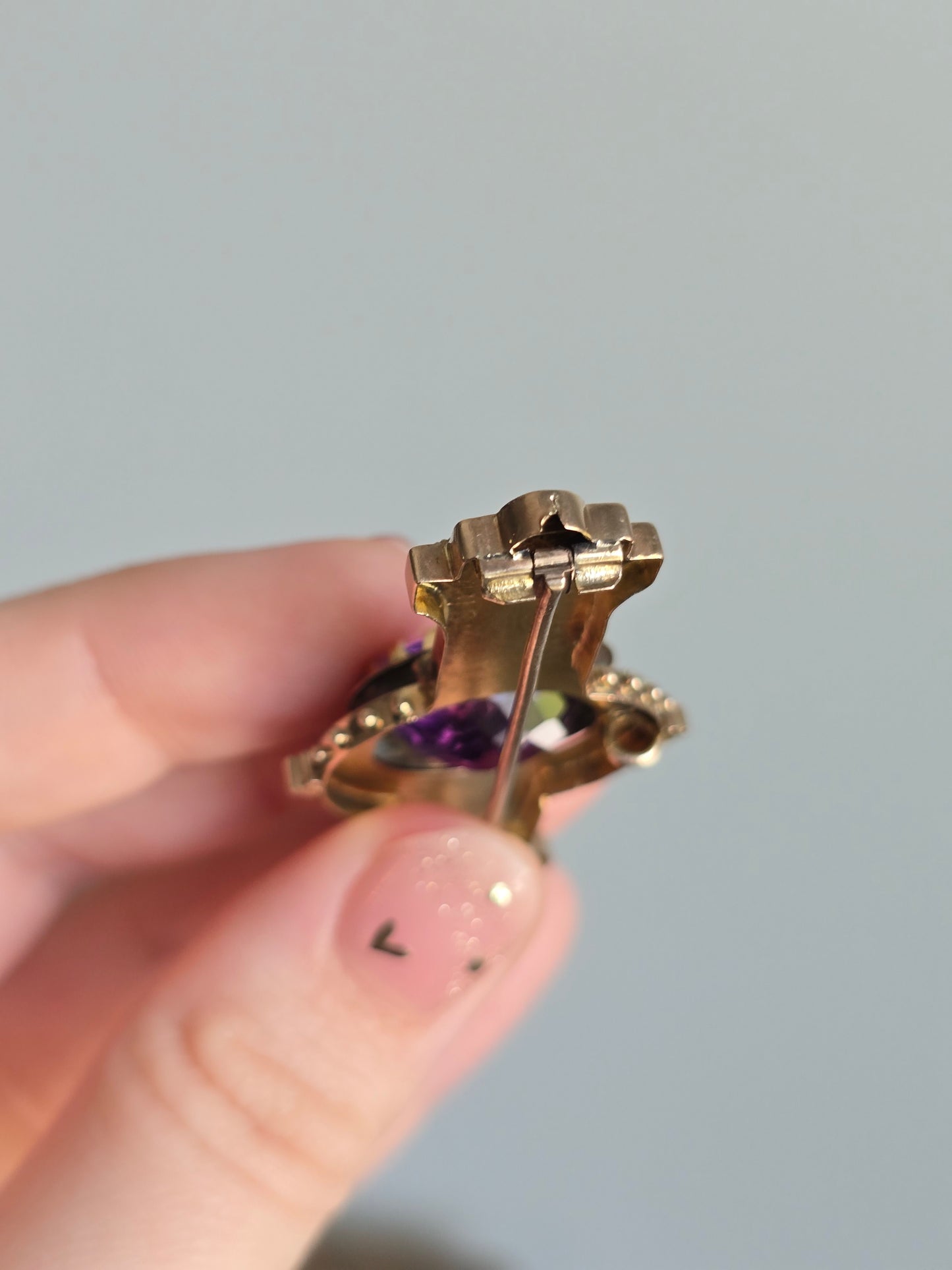 Victorian 10K Rose Gold 9.81 CT Amethyst Converter Brooch with Green Gold Accent