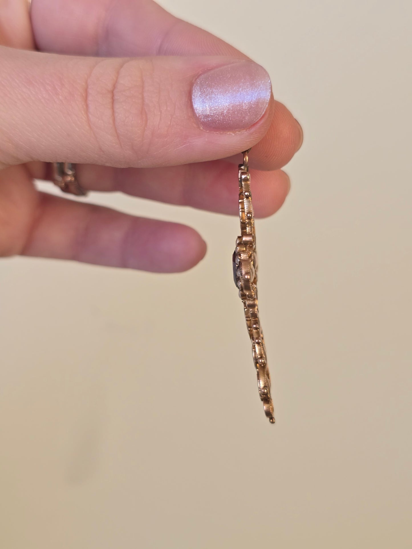 10K Garnet and Seed Pearl Cross Pendant
