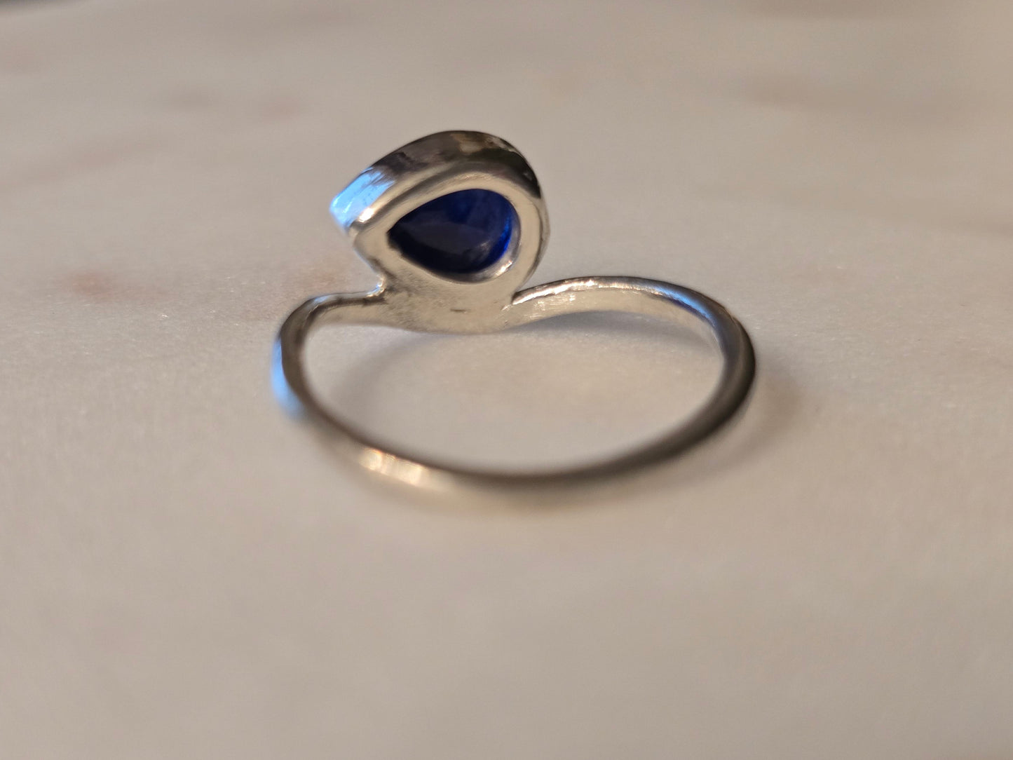 The Meridian Ring - Handmade East–West Pear Blue Sapphire - Size 6