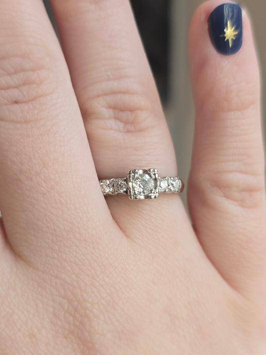 Vintage 14K White Gold 0.52 CTW Diamond Ring