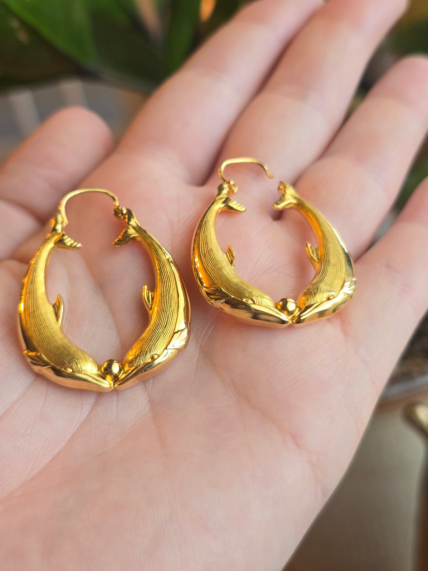 18K Yellow Gold Dolphin Hoops
