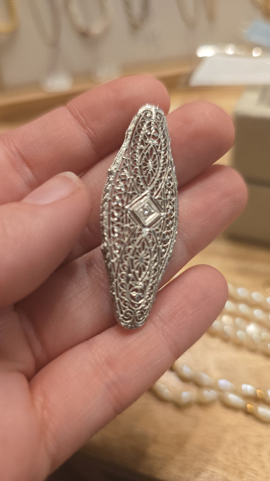 Vintage Edwardian Platinum and Diamond Brooch