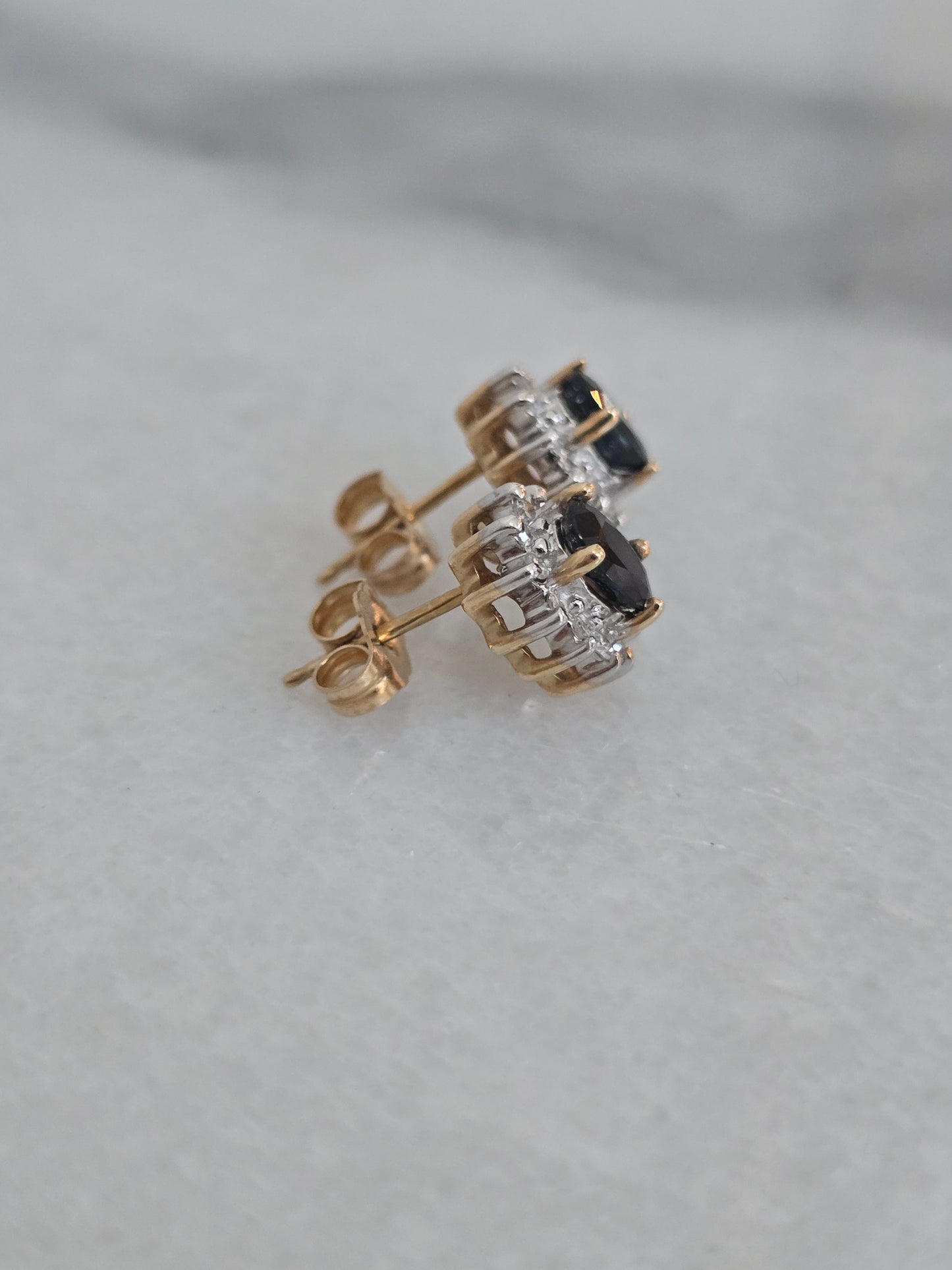 14k Yellow Gold Sapphire Diamond Halo Stud Earrings