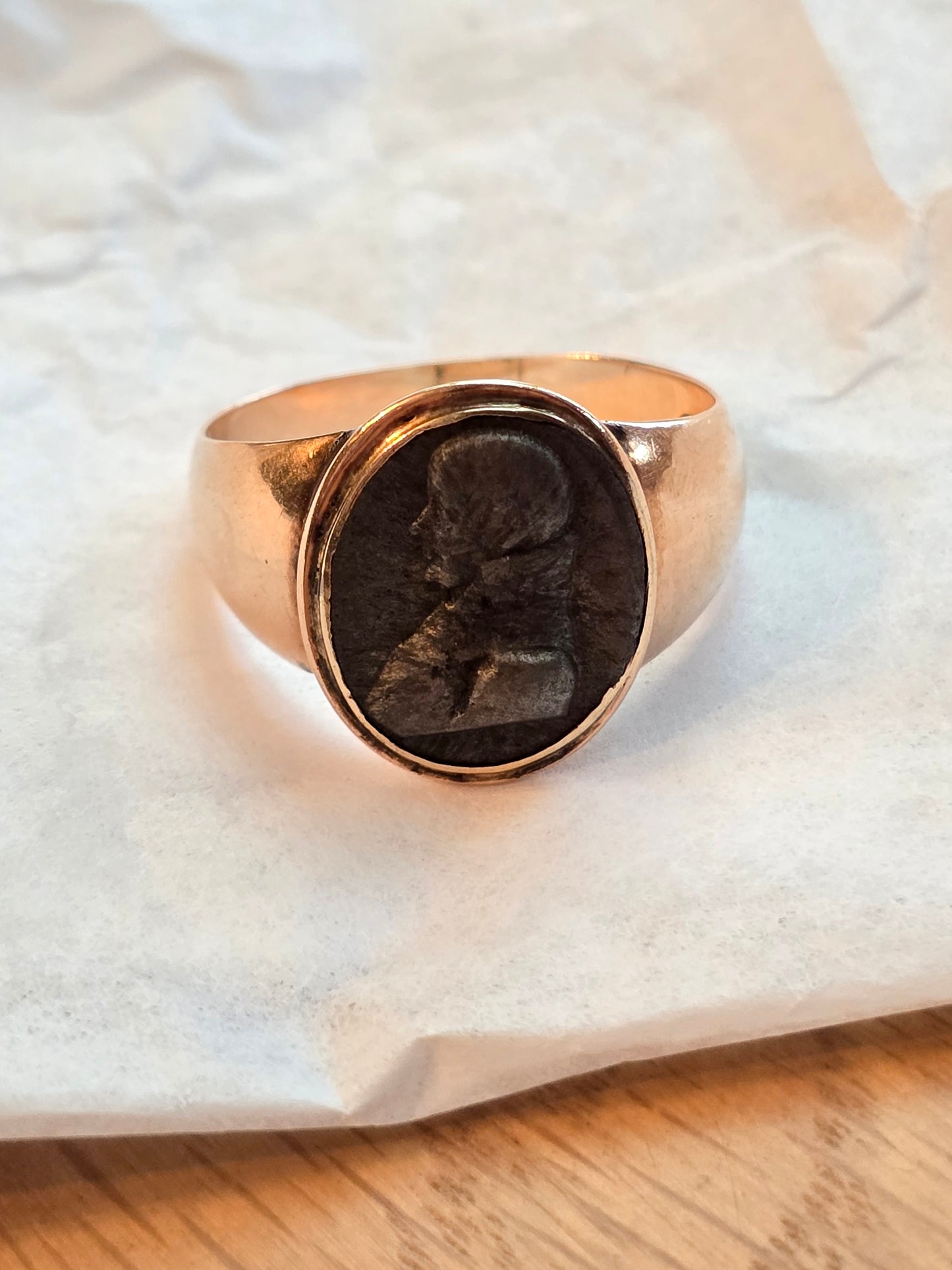 Late Georgian 10K and Iron Cameo Ring of Louis I, Grand Duke of Hesse