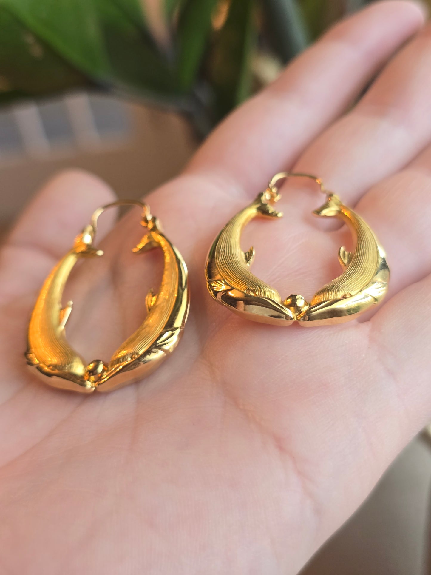 18K Yellow Gold Dolphin Hoops
