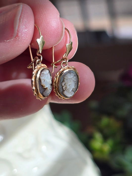 14K Mother-of-Pearl Carved Cameo Earrings
