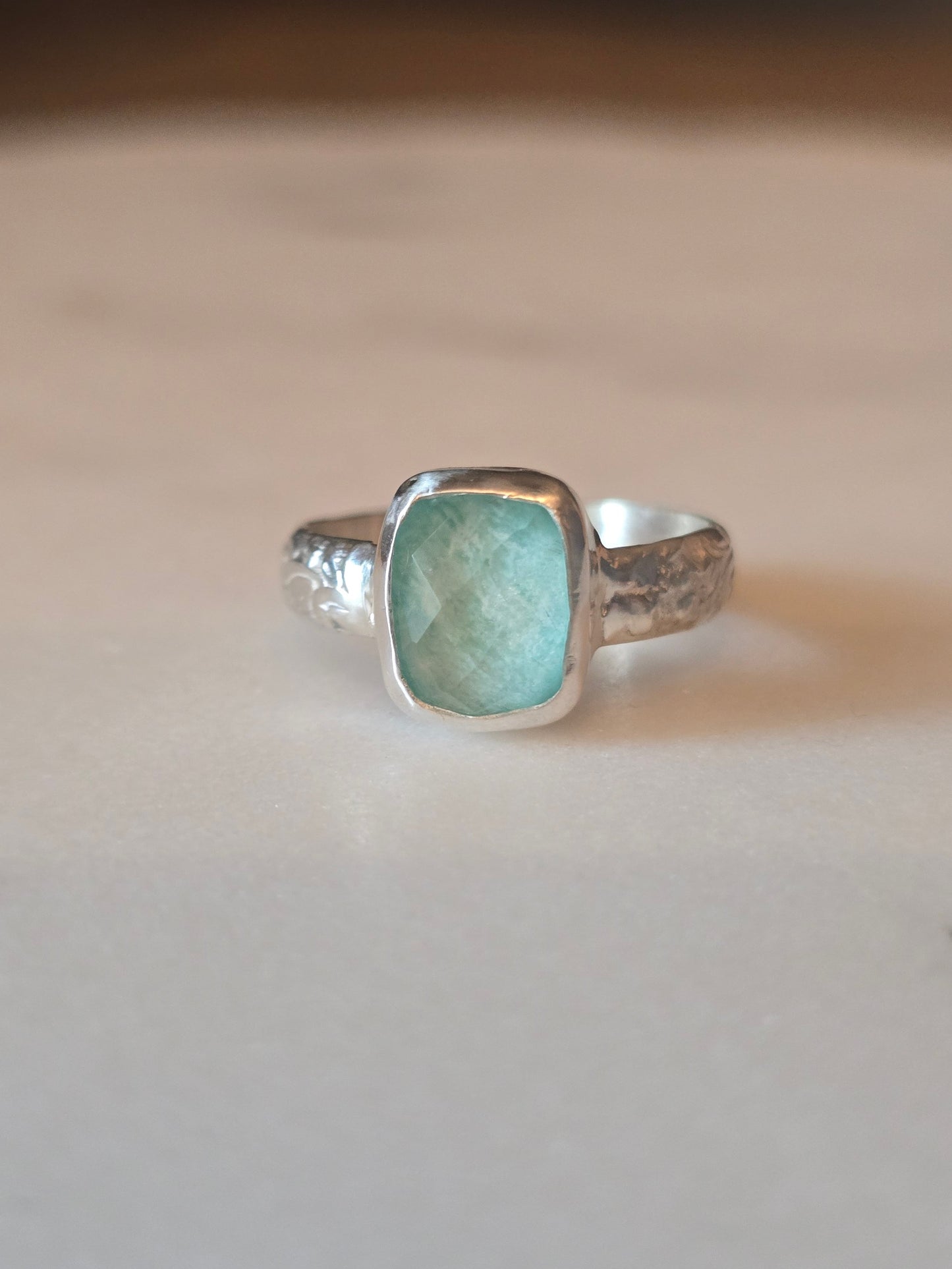 The Jardin Ring - Handcrafted Amazonite Floral Band – Size 7