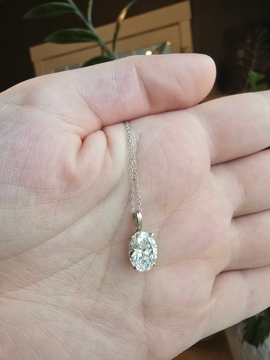 14K White Gold Necklace with 2.38 CT Lab Grown Diamond Pendant
